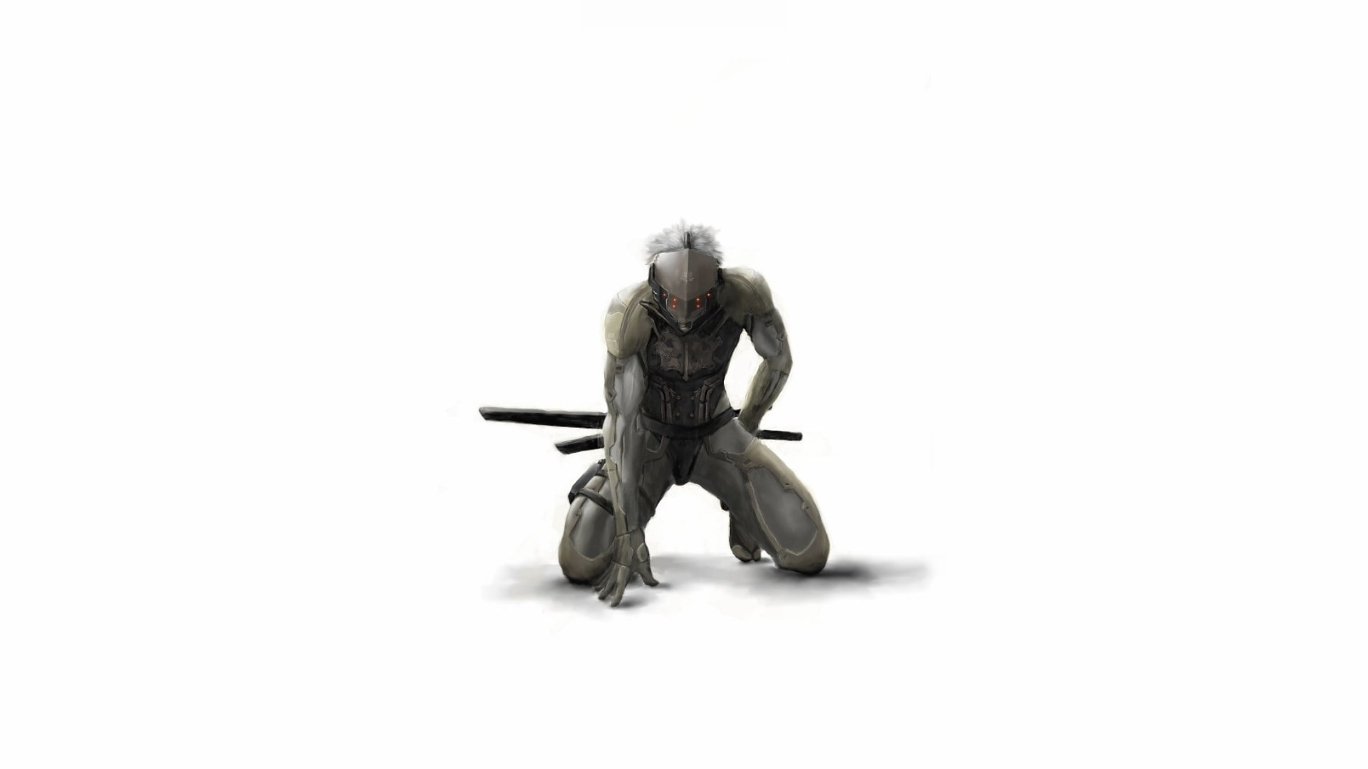 male likeness, 1080P, sword, white color, metal gear solid 4 guns of the patriots, white background, weapon, indoors, front view, studio shot, copy space, HD Wallpaper