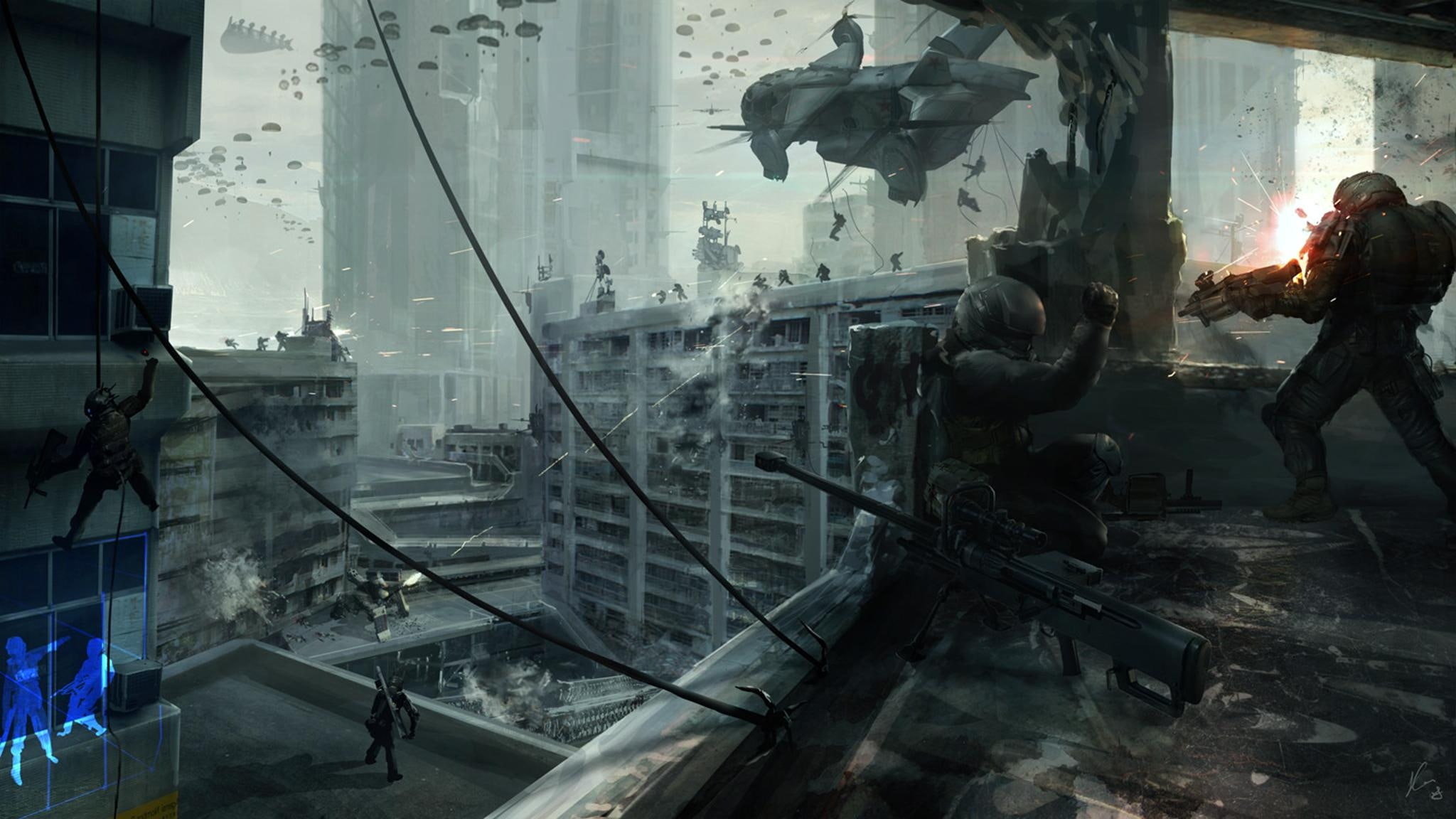 art, Futuristic, weapons, sniper, soldiers, x, 1080P, artwork, rifles, hd, HD Wallpaper