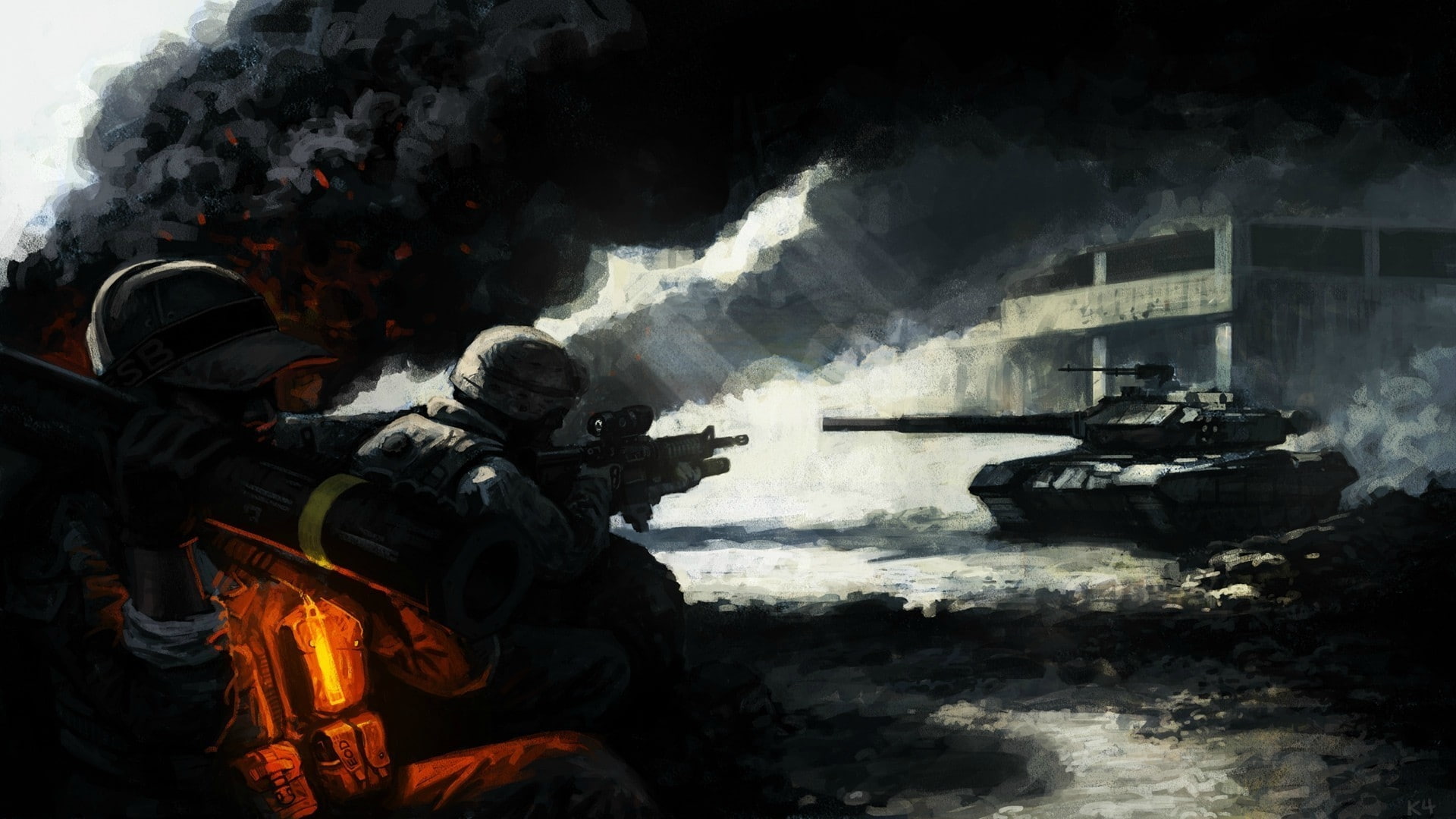 soldiers, tanks, art, x, 1080P, hd, aircraft, artwork, military, war, HD Wallpaper