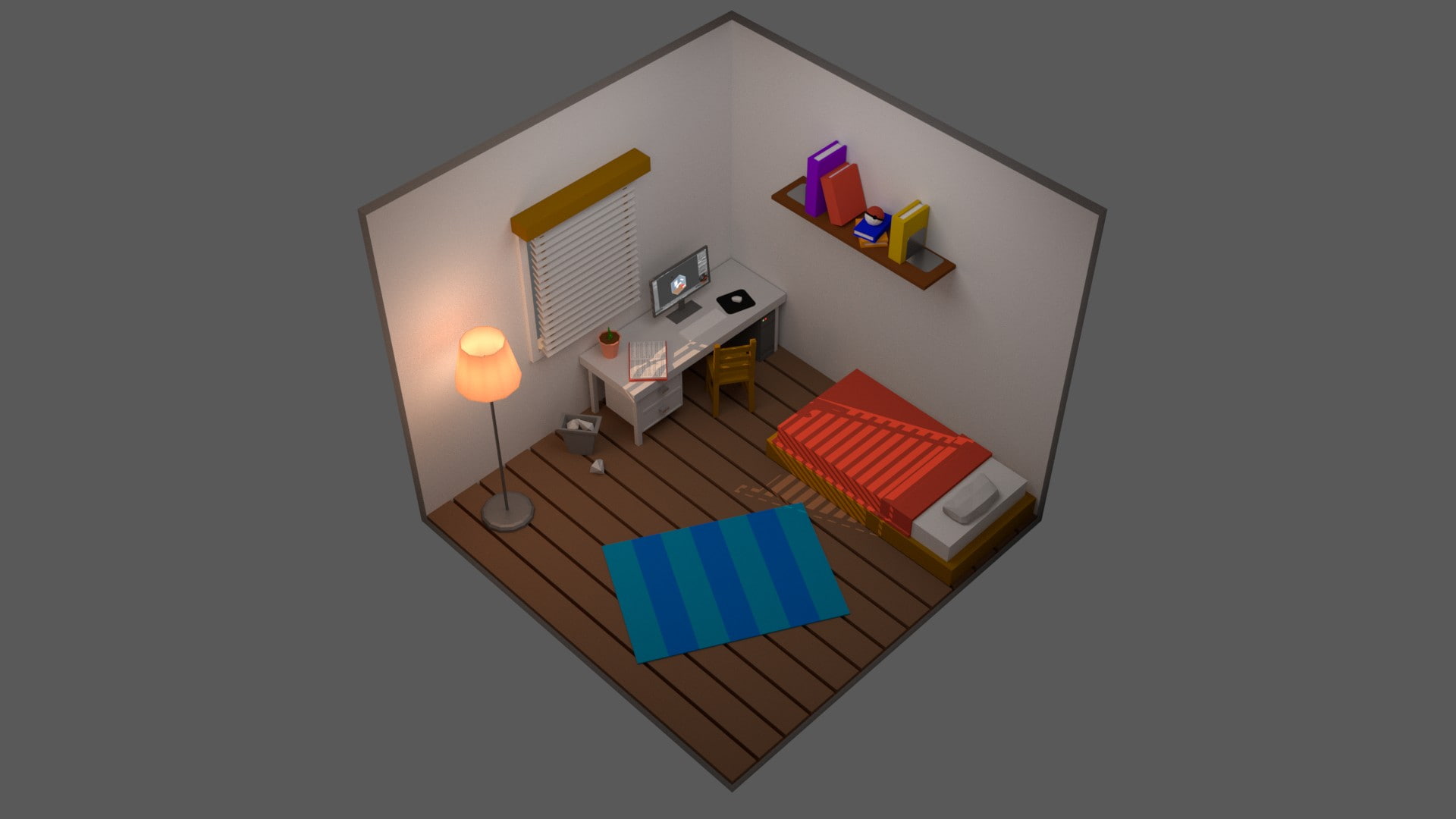 computer, 1080P, room, Isometric, Desk, Carpets, bed, Pokéballs, books, HD Wallpaper