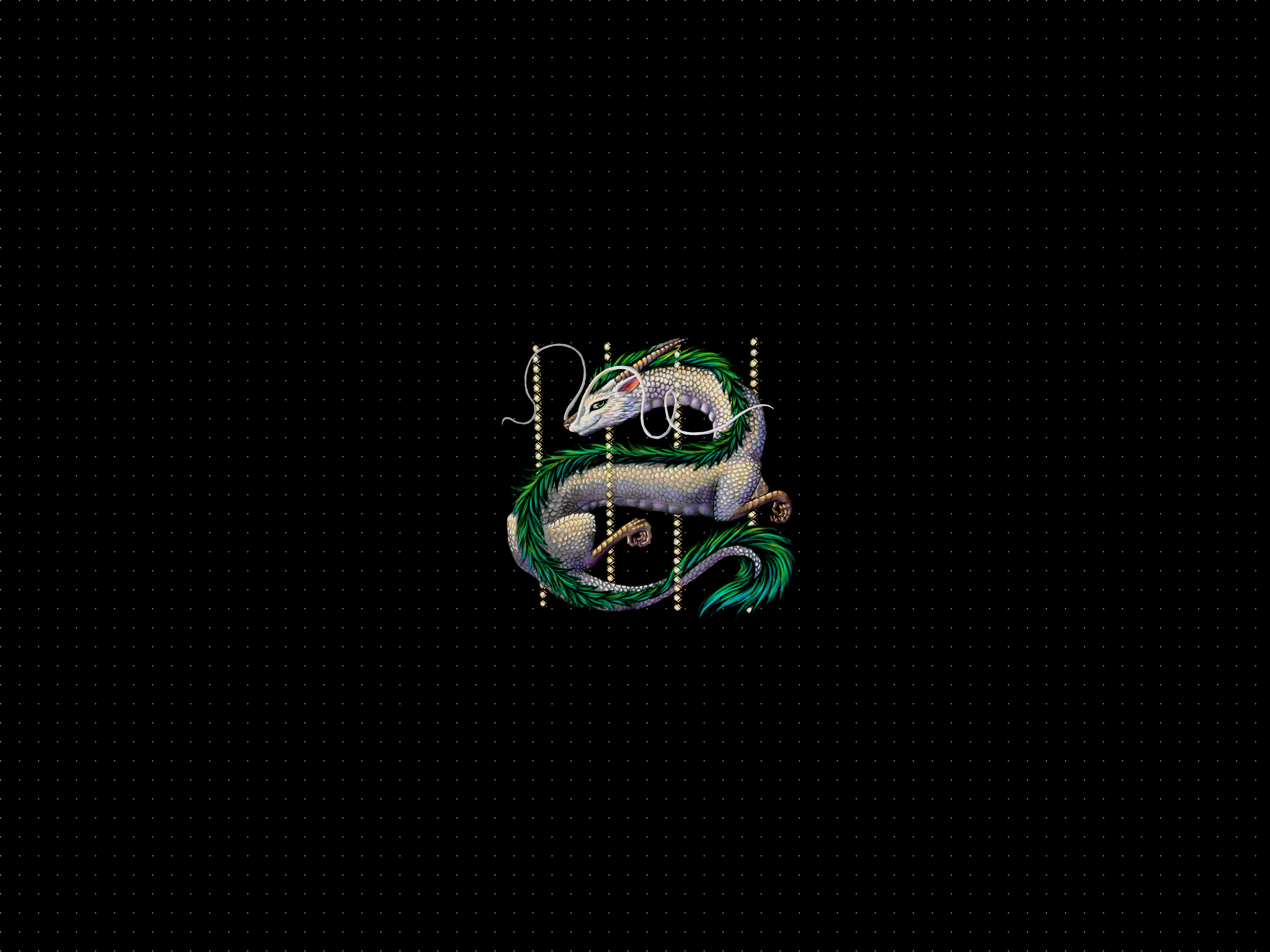 dragon, 4K, dark background, dots, whiskers, Spirited Away, dark, Haku, HD Wallpaper