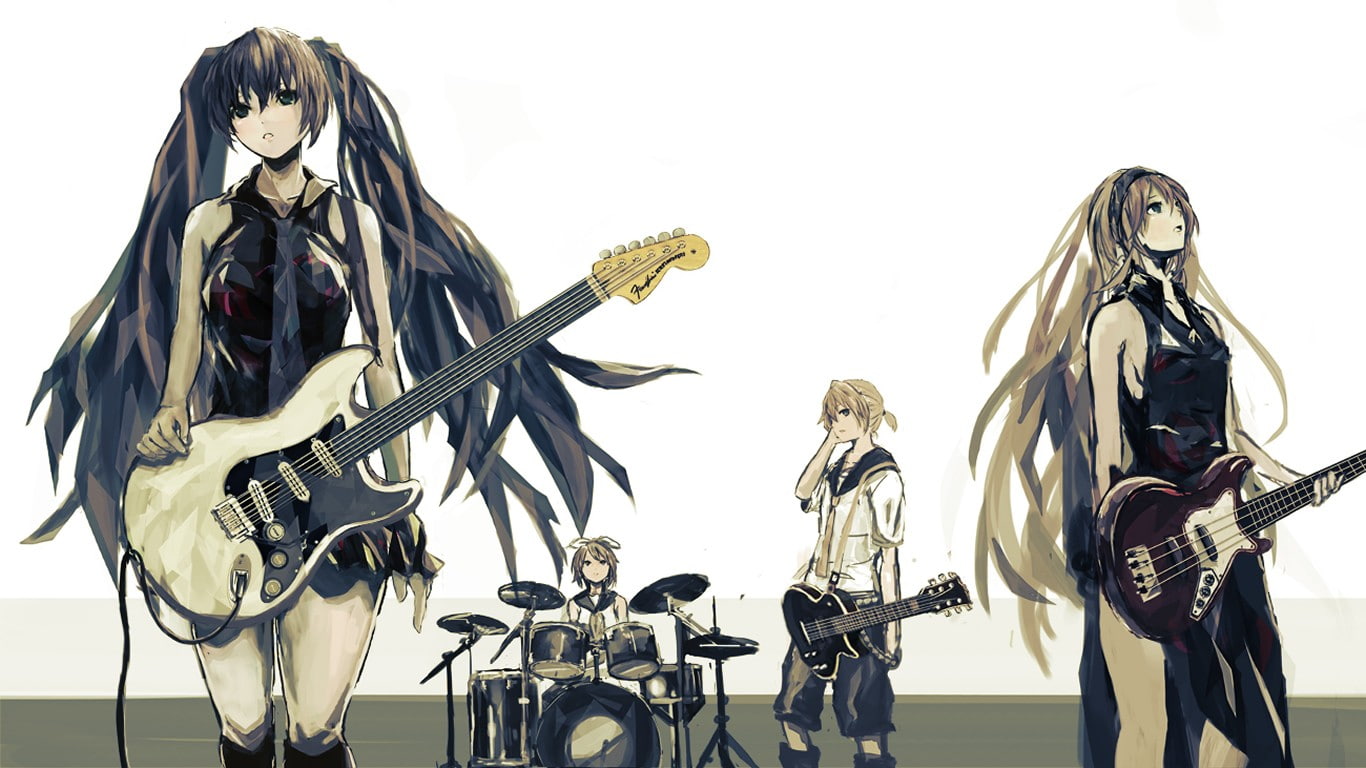 Kagamine Rin, 720P, Megurine Luka, Kagamine Len, Hatsune Miku, Vocaloid, rock bands, anime, HD Wallpaper