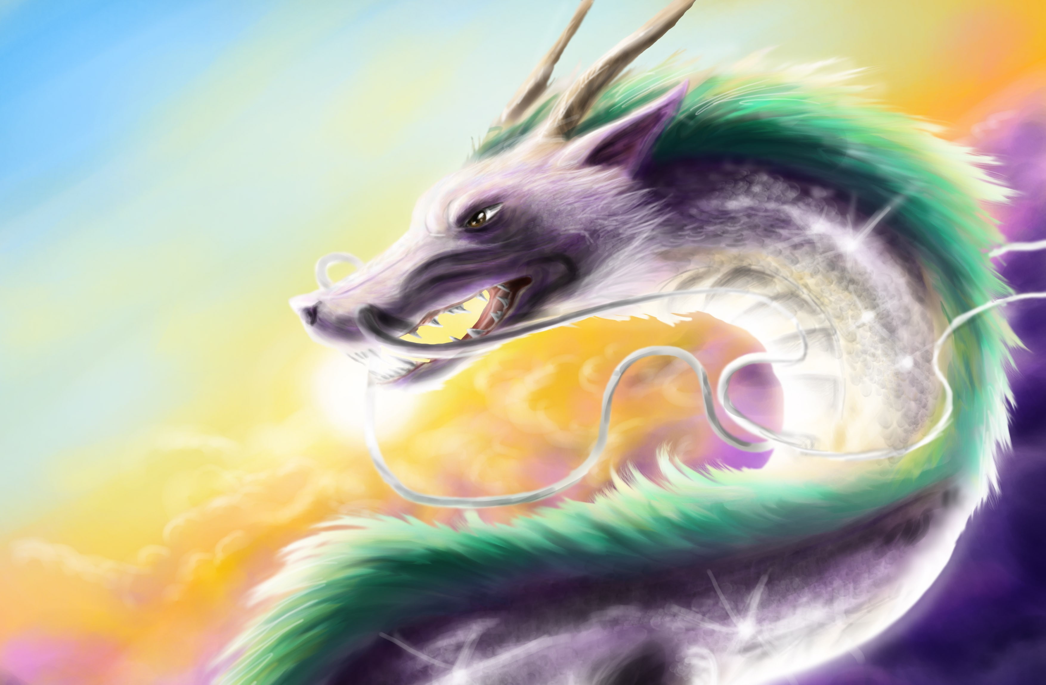 multi colored, focus on foreground, head, one animal, animal themes, no people, mammal, gray, mouth open, animal wildlife, fish, spirited away, dragon, HD Wallpaper