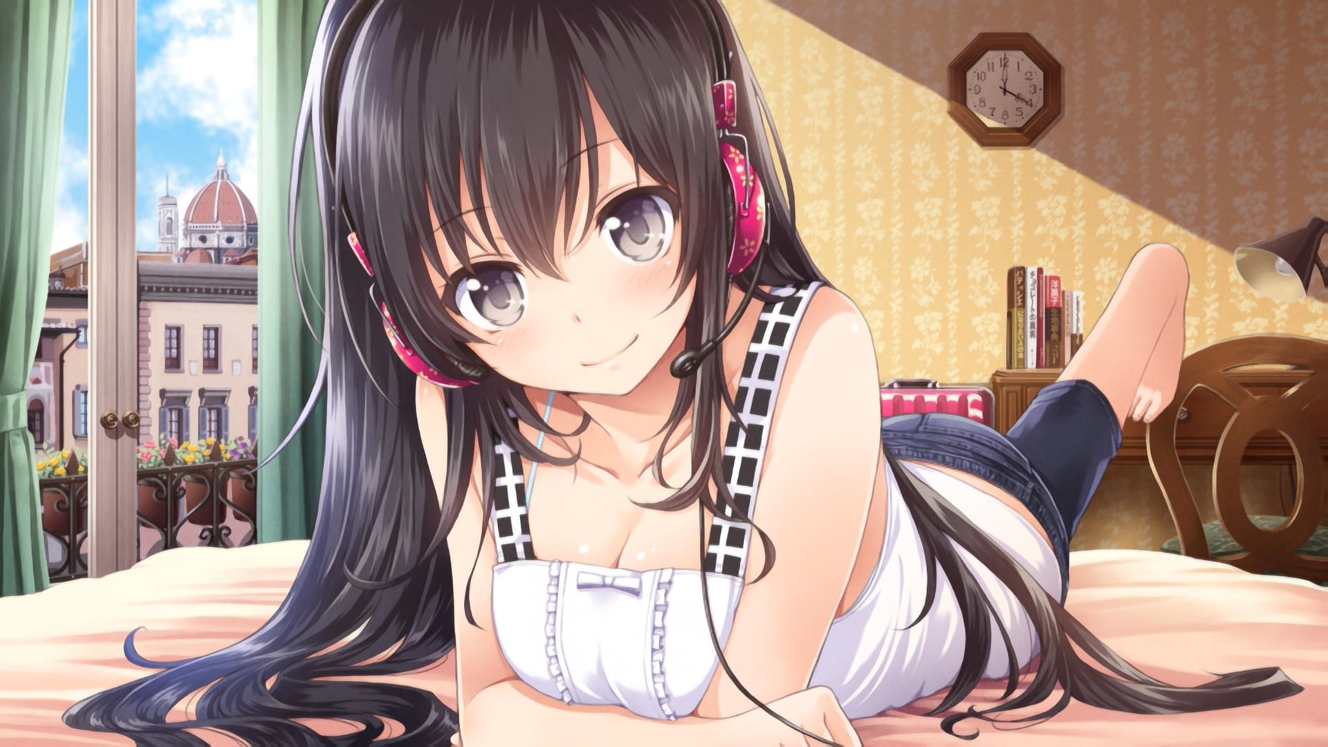 character, hairstyle, women, human Hair, front view, home interior, lifestyles, real people, girl, microphone, smiling, anime, 1080P, childhood, black hair, HD Wallpaper