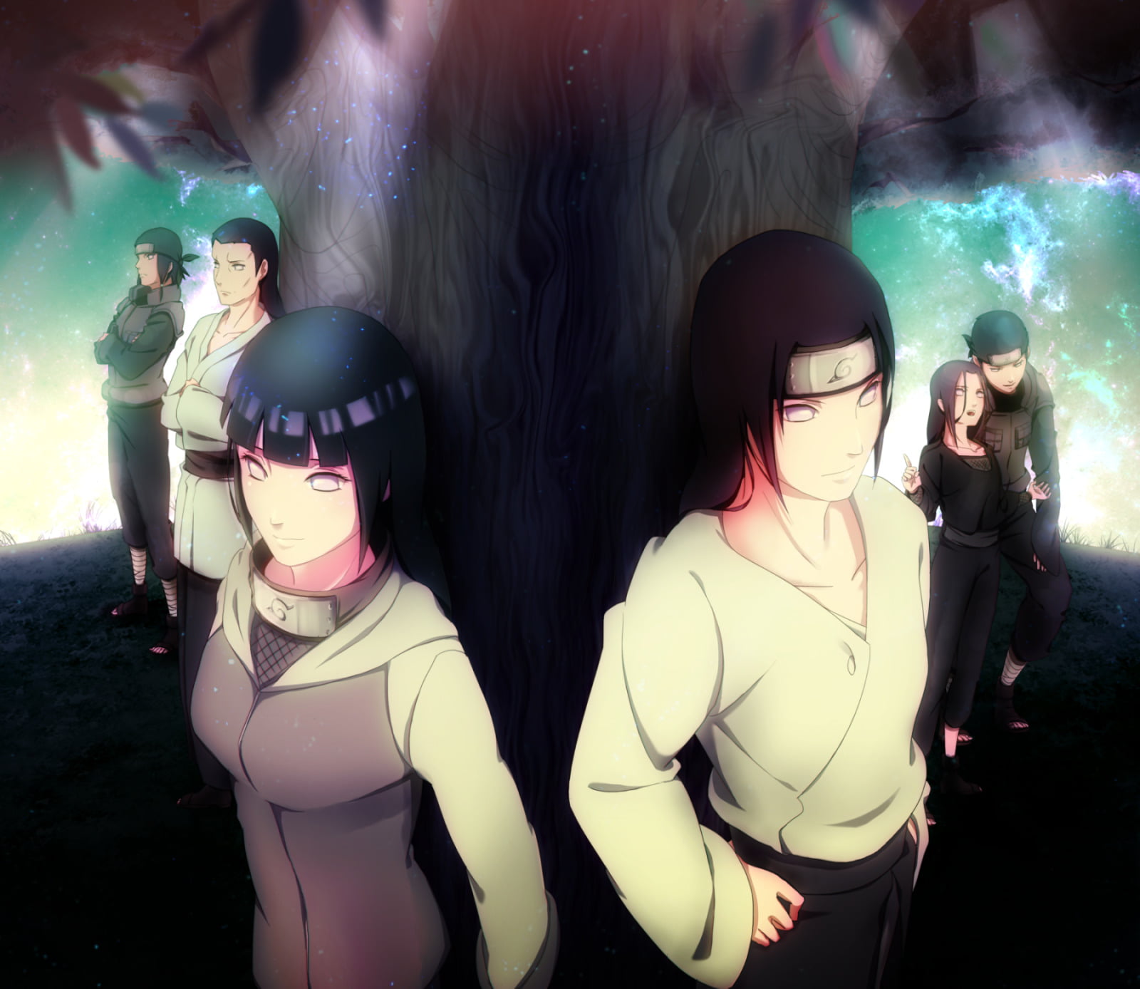 water, clothing, young women, young adult, hinata, night, Anime, warm clothing, people, friendship, adult, 720P, young men, leisure activity, men, women, HD Wallpaper