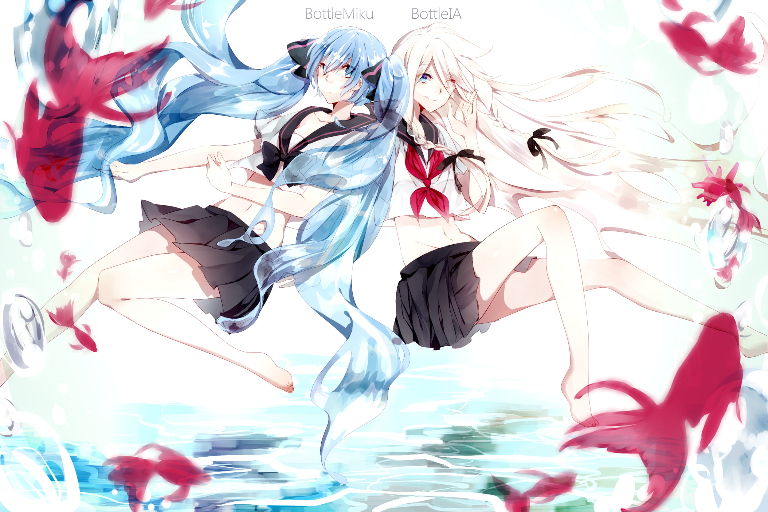 vocaloid, bottle, haku, miku, aoray, 1080P, hatsune, HD Wallpaper