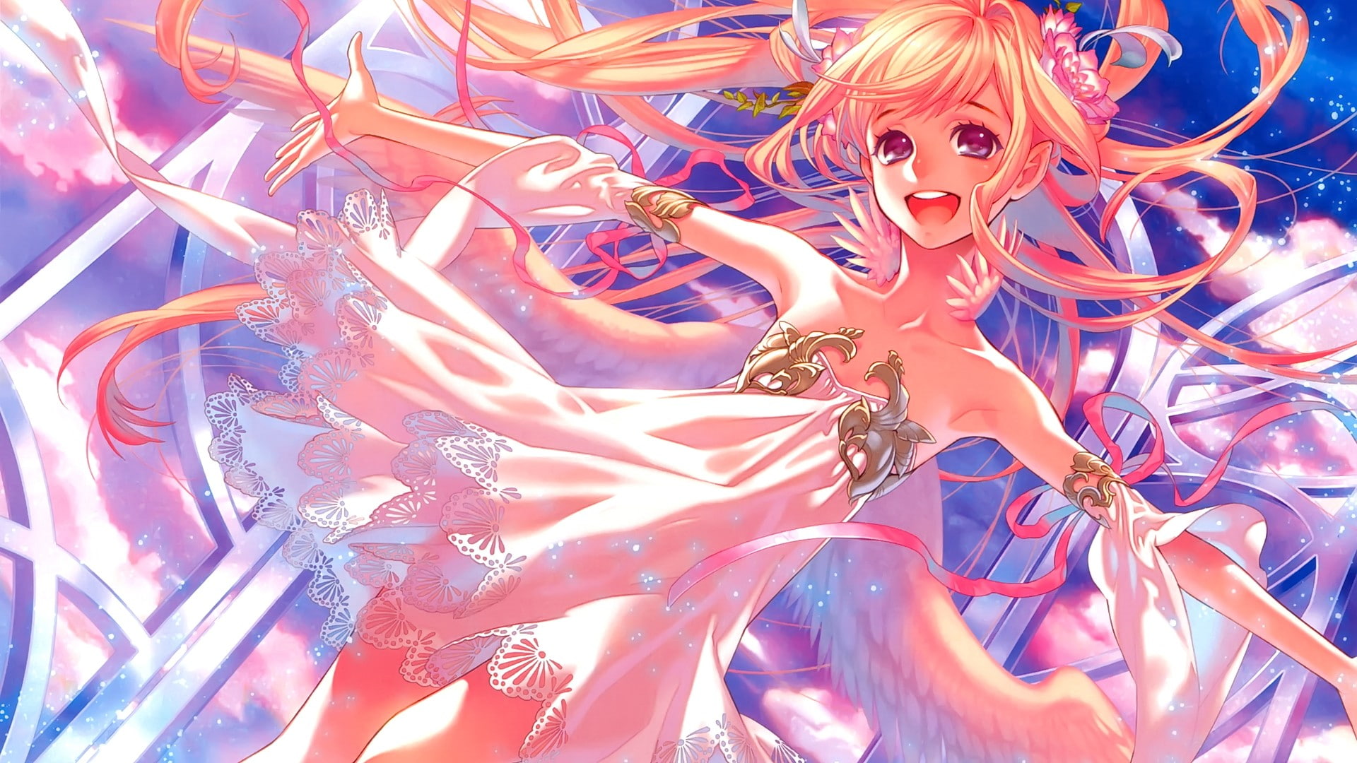 open mouth, one person, arts culture and entertainment, smiling, anime girls, original characters, festival, adult, pattern, young women, blue, women, hairstyle, HD Wallpaper