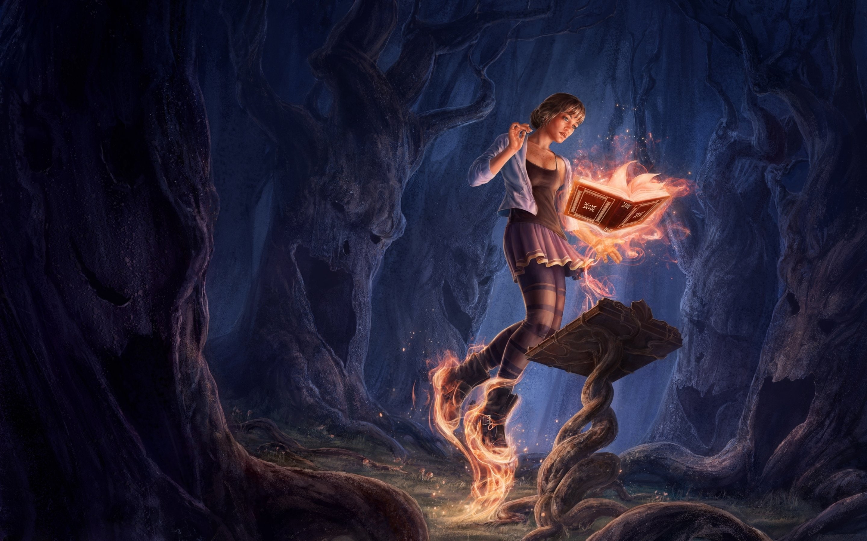 side view, Dark, fire, full length, young adult, fantasy, female, occult, nature, flame, women, sorcerer, motion, art, woman, burning, heat - temperature, HD Wallpaper
