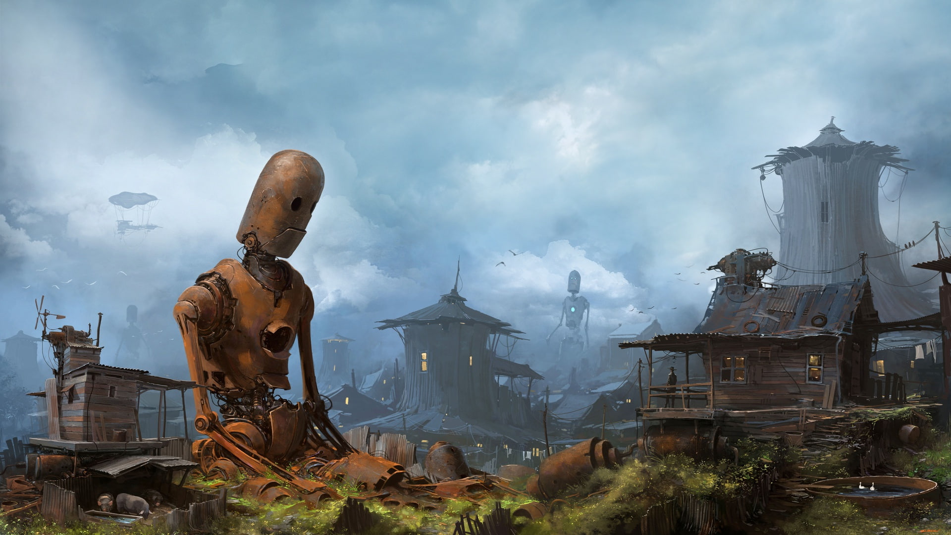 machine, rust, artwork, science fiction, 1080P, futuristic, robot, HD Wallpaper