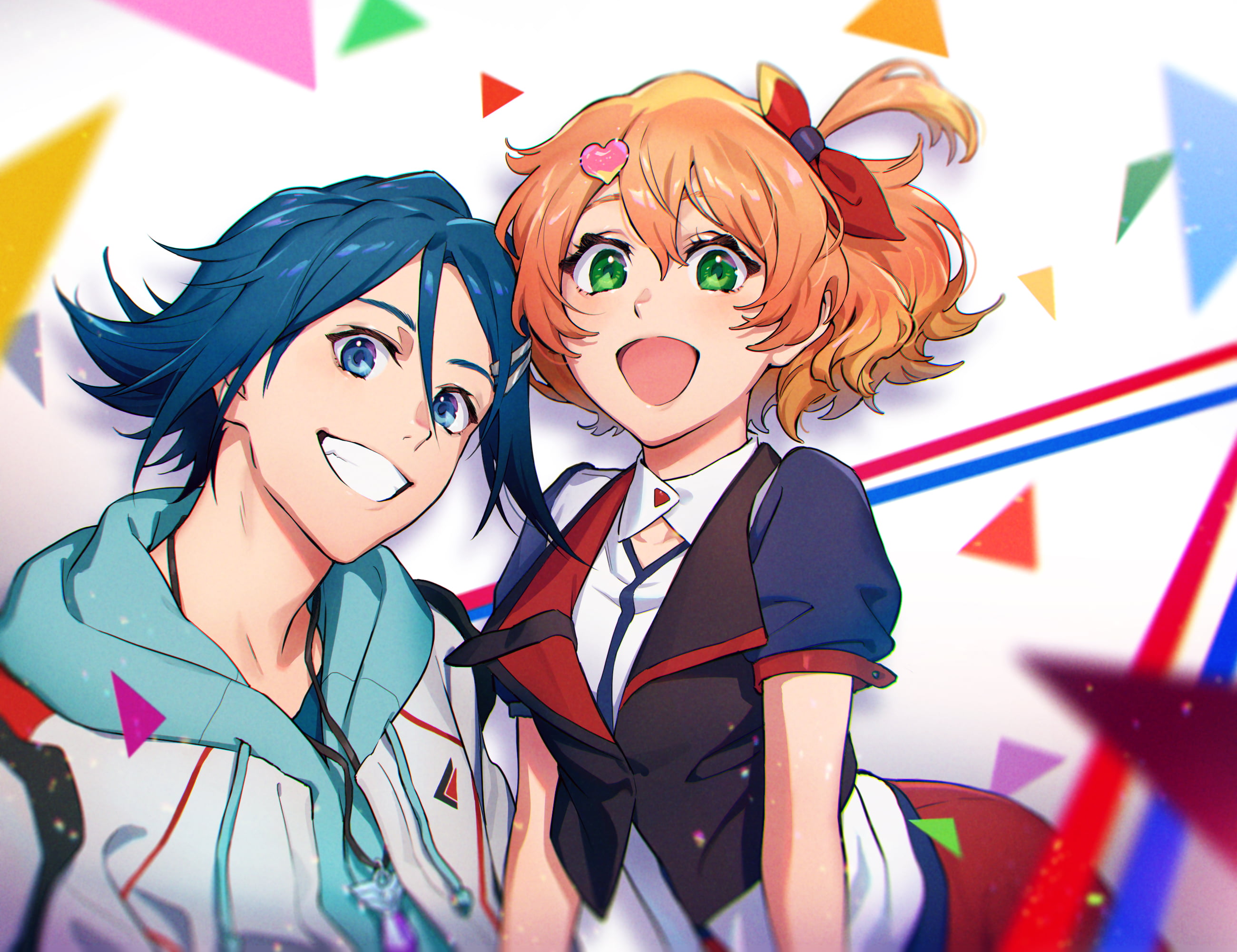 blue eyes, green eyes, anime, Macross Delta, redhead, 2K, anime boys, Freyja Wion, Hayate Immelmann, anime girls, HD Wallpaper