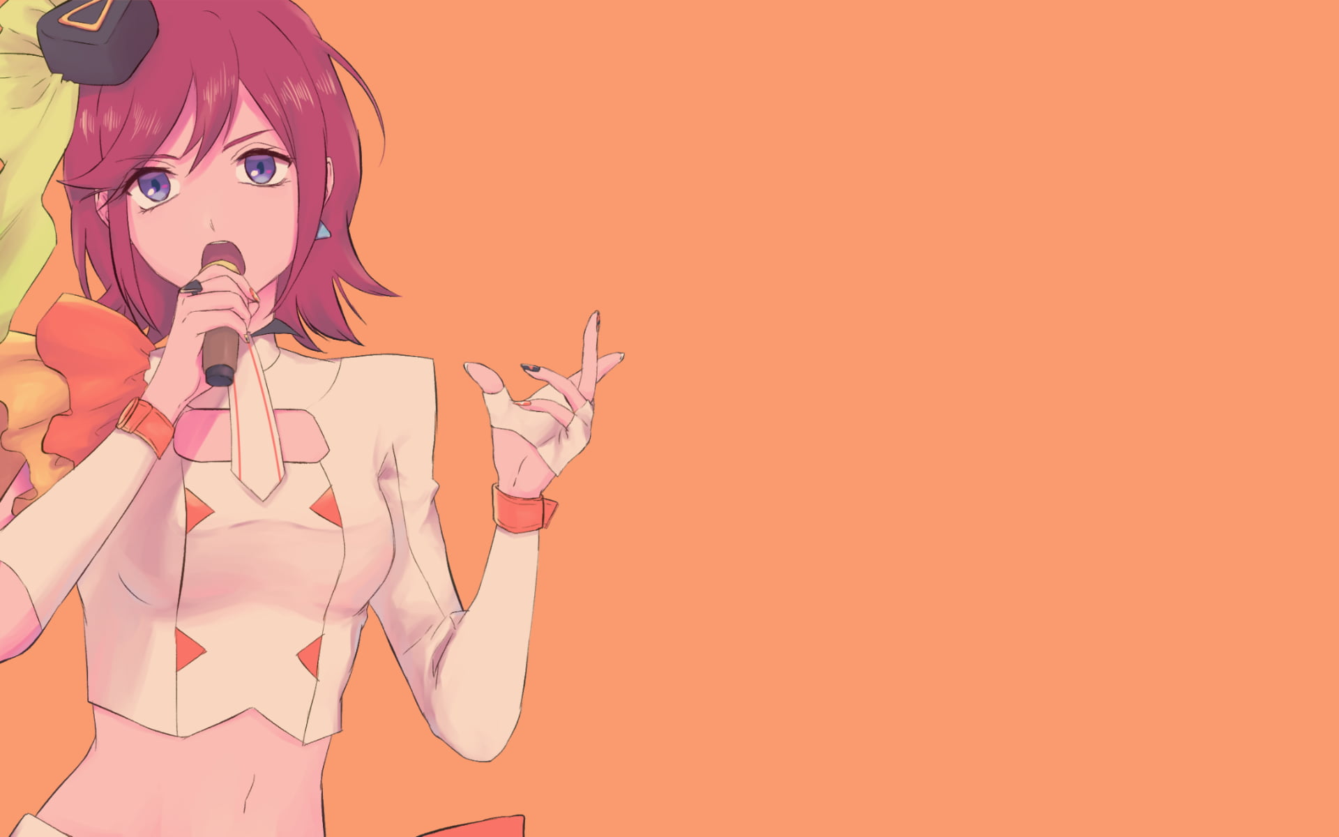 anime, anime girls, 1080P, orange background, Kaname Buccaneer, Macross Delta, HD Wallpaper