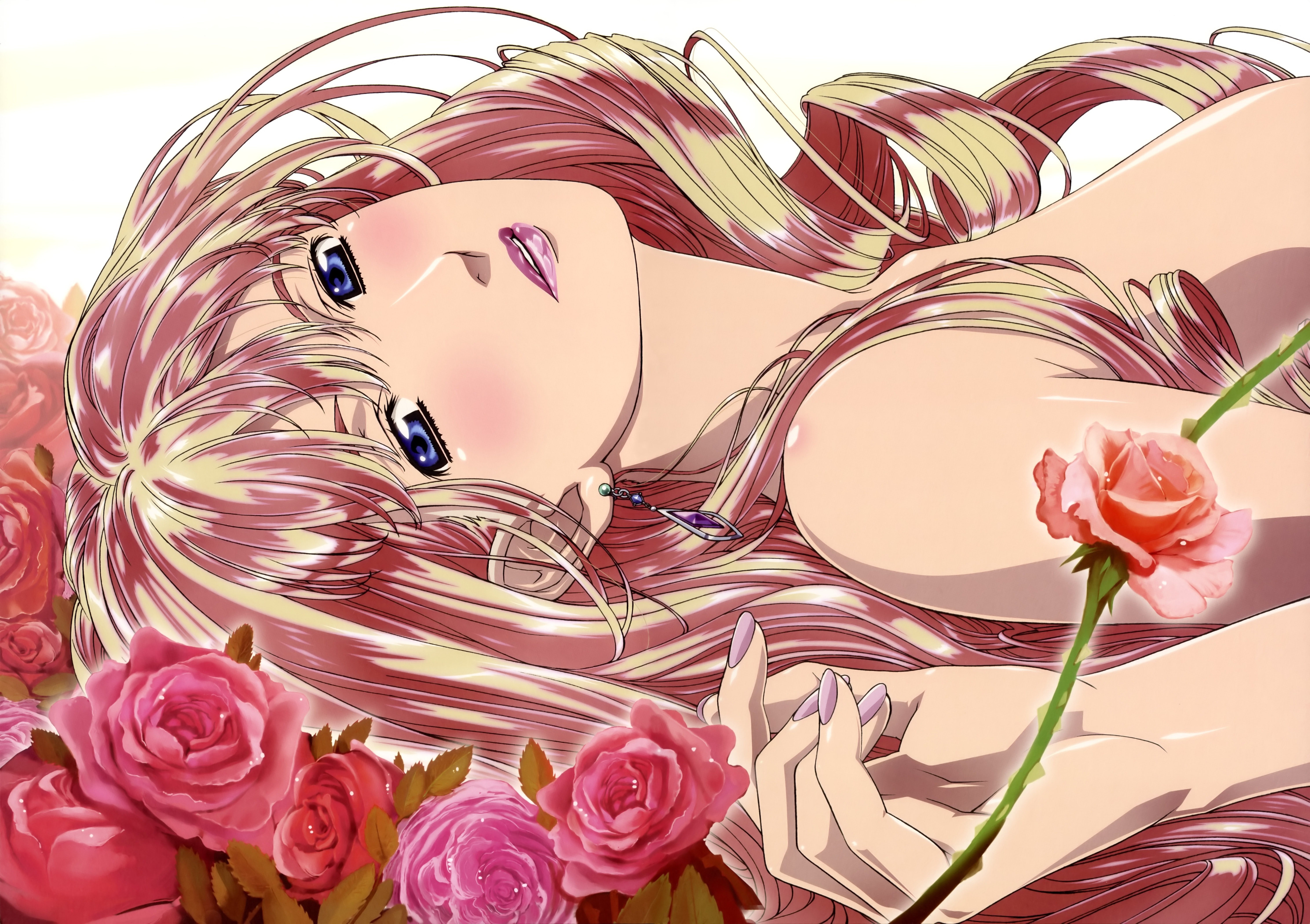 nome, frontier, long, macross, art, Blue Eyes, blondes, sheryl, hair, roses, eyes, hd, 5K, anime, blue, HD Wallpaper