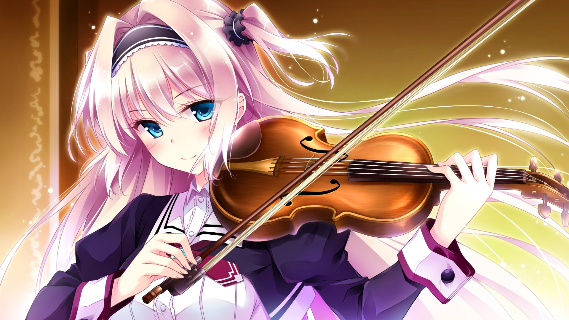 human representation, representation, blue eyes, indoors, music, purple, 1080P, violin, string instrument, musical equipment, real people, arts culture and entertainment, HD Wallpaper