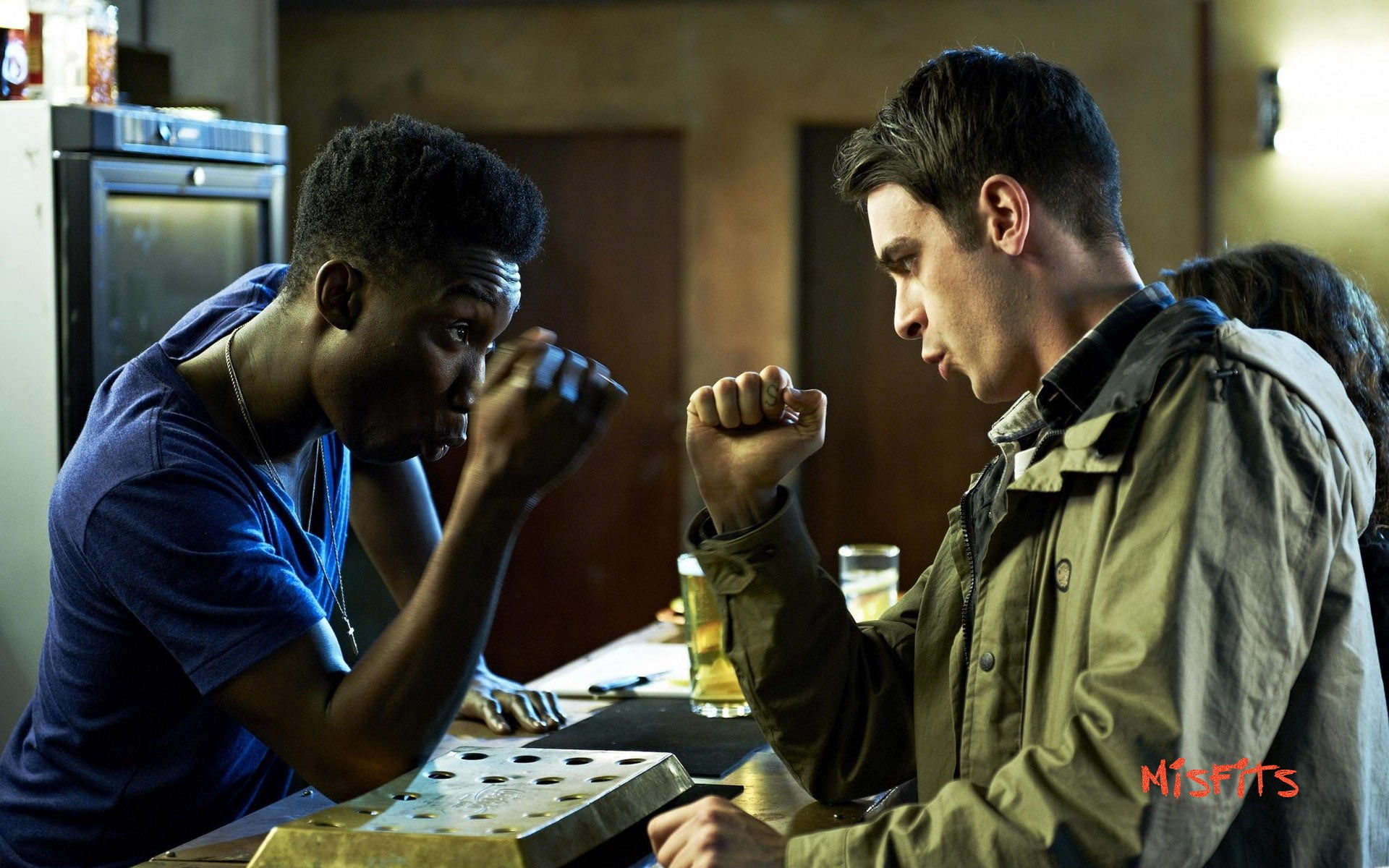 profile view, still, waist up, adult, sitting, screenshot, young men, series, misfits, headshot, arts culture and entertainment, tv, young adult, friendship, HD Wallpaper