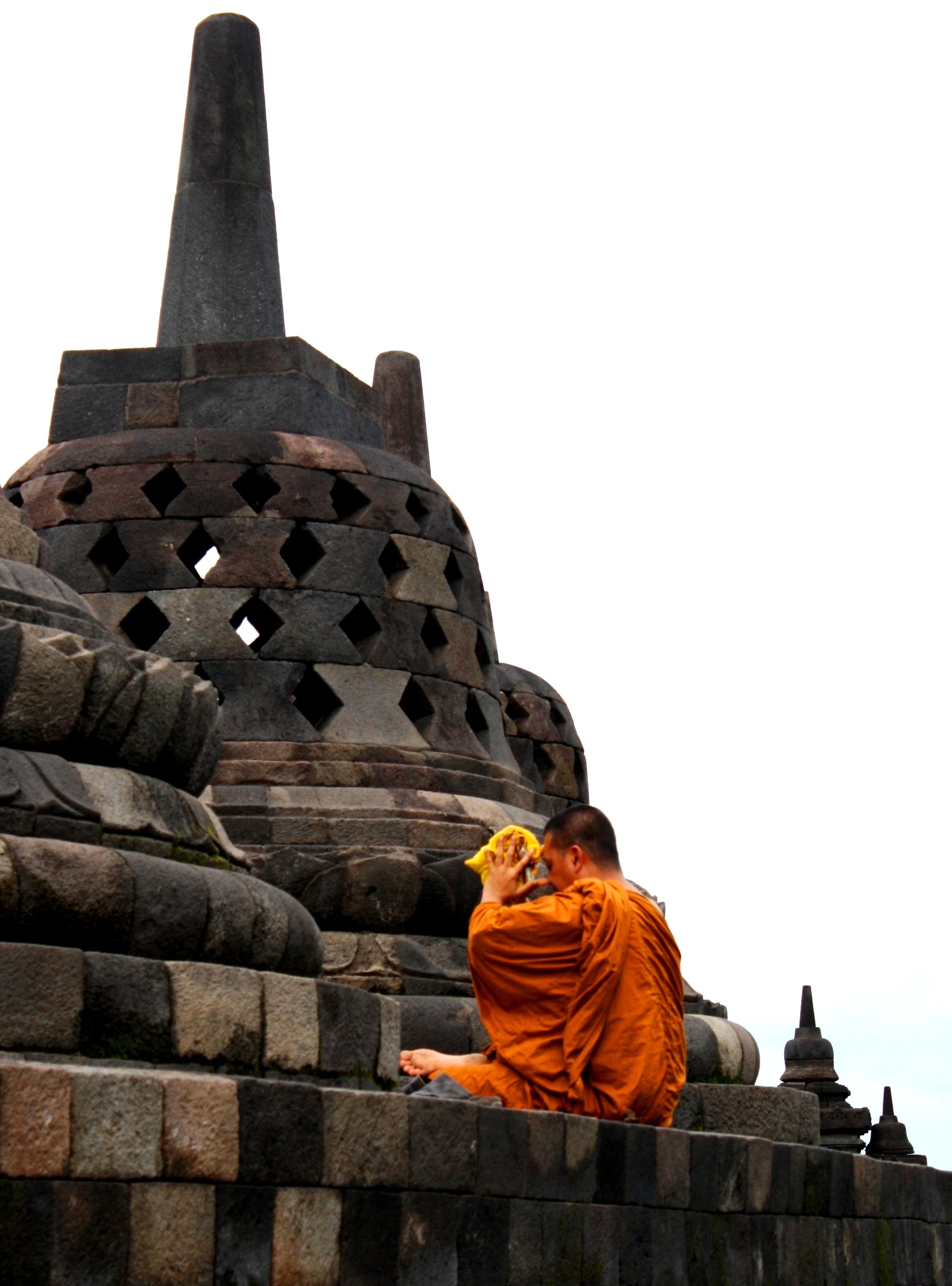 stupa, ancient civilization, the past, architecture, temple, sculpture, travel destinations, old buildings, buddhism, candi borobudur, biksu, nature, magelang, Phone HD Wallpaper