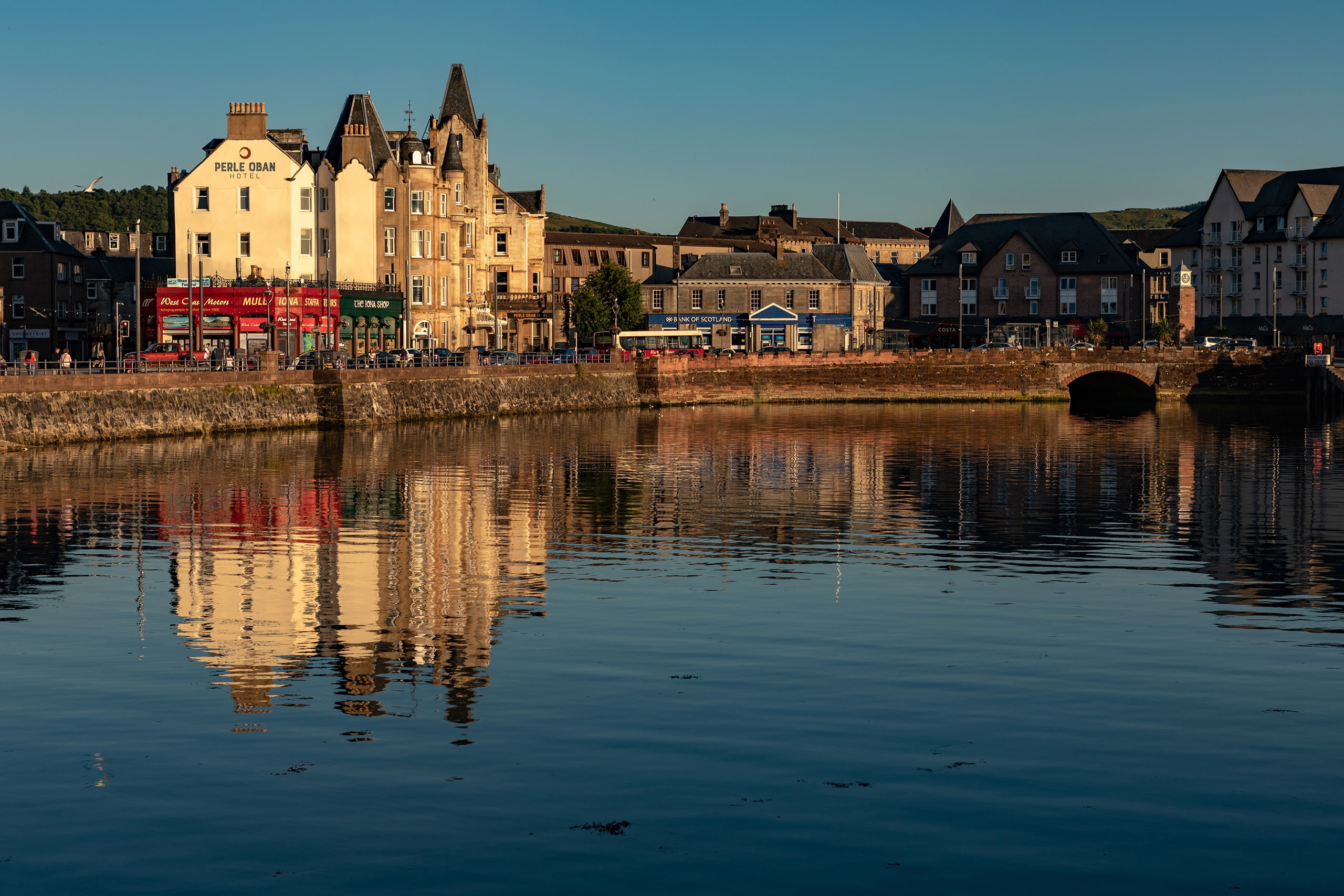 home, river, the sun, Oban, water, 2K, reflection, the sky, Scotland, HD Wallpaper