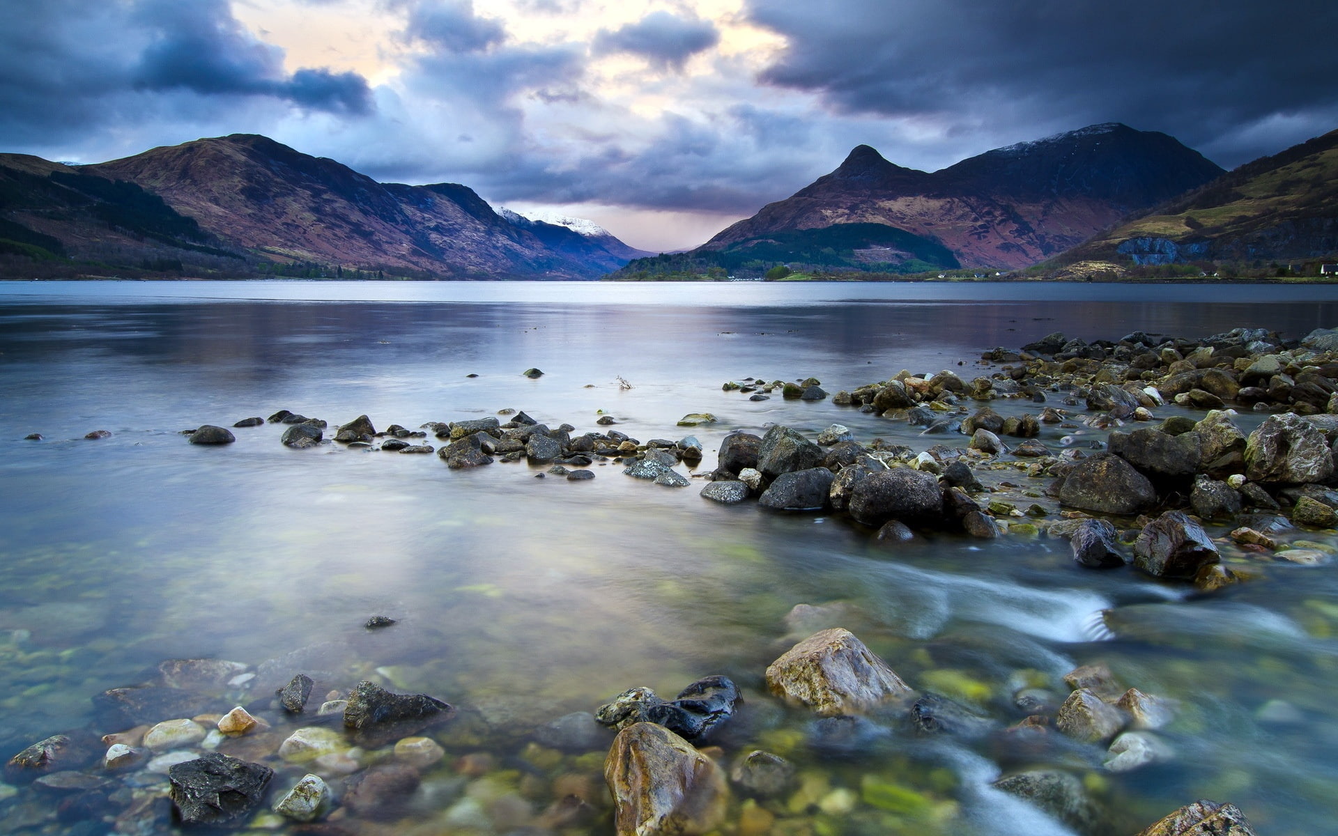 Lake, Nature, Sky, 1080P, Clouds, Dark, Landscape, Mountains, Stones, HD Wallpaper