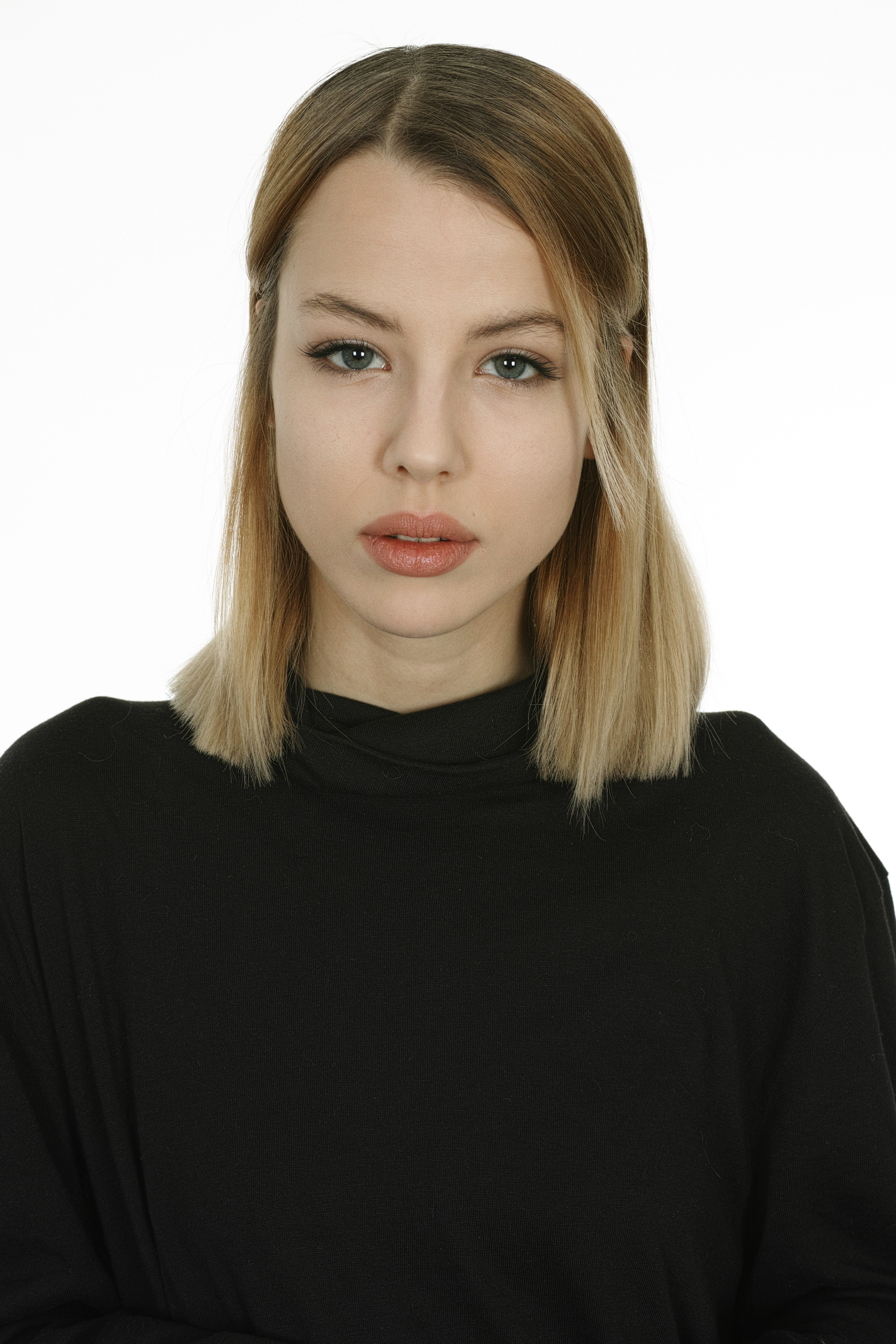 beautiful woman, make-up, turtle-neck, hair, hairstyle, white, indoors, young girl, beauty, photo, eye, blond Hair, wearing, females, contact, neck, top, Phone HD Wallpaper