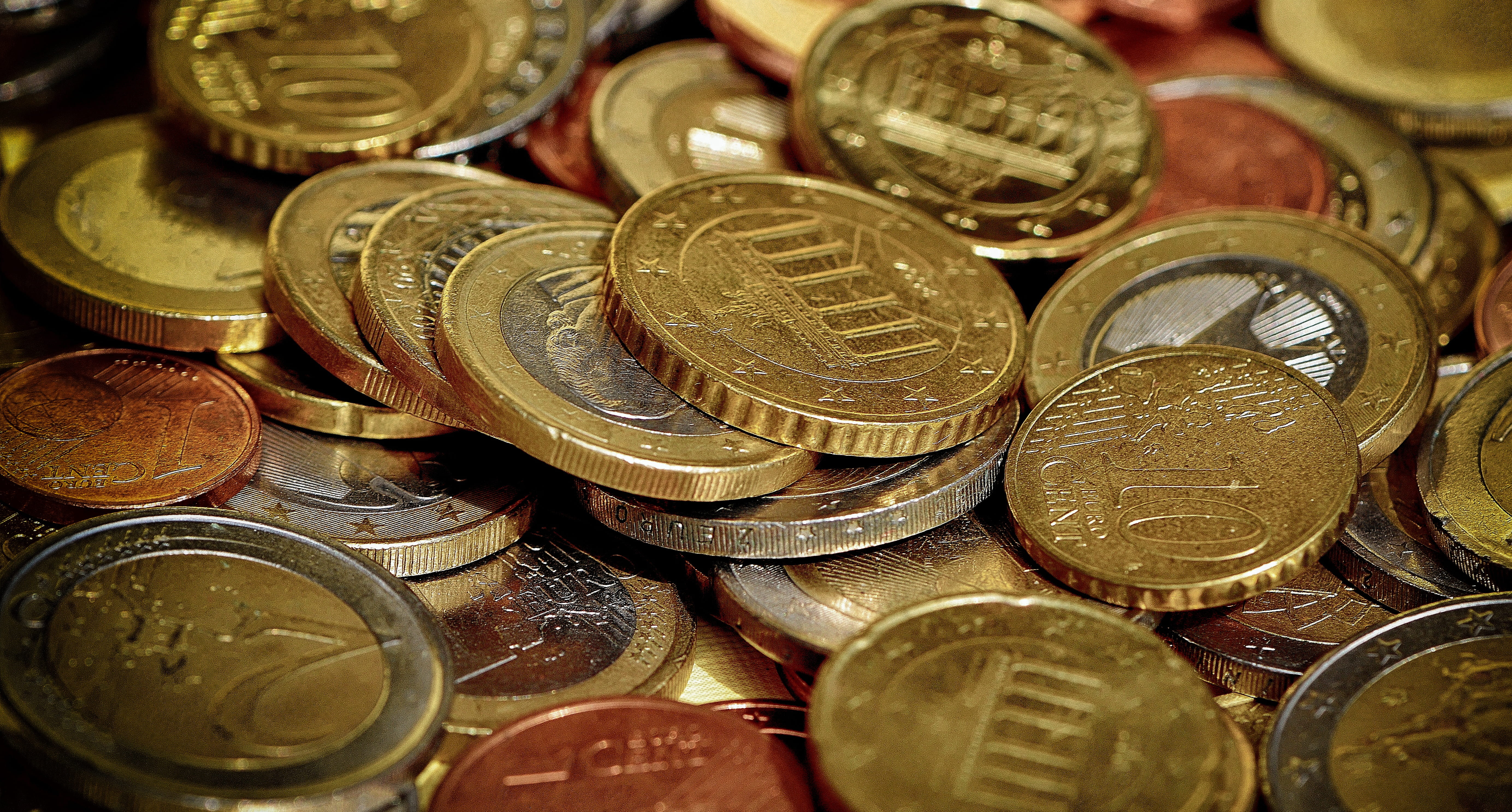 finance, metal money, backgrounds, currency, metal, indoors, full frame, close-up, large group of objects, euro, coins, 5K, money, cash, economy, heap, HD Wallpaper