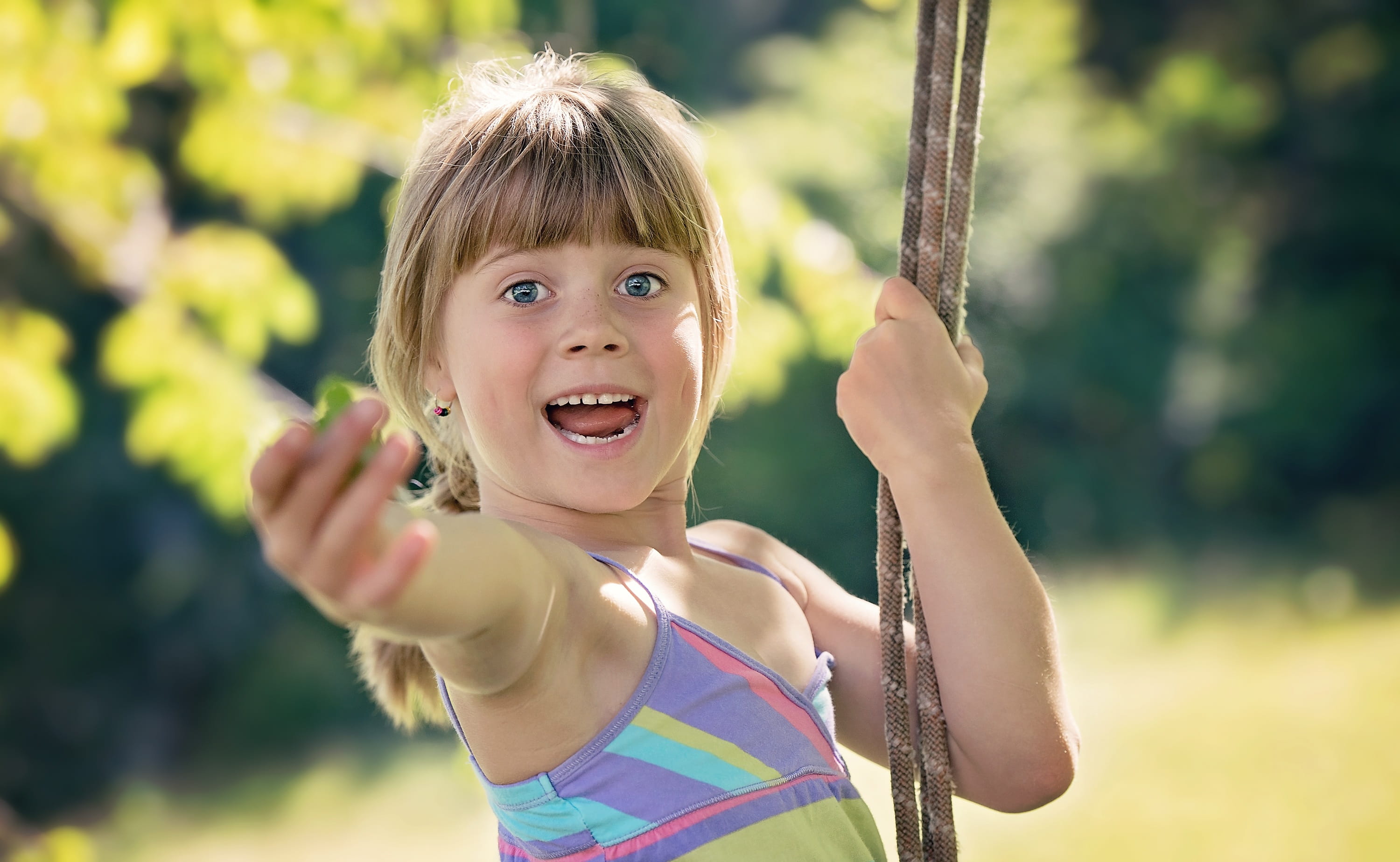fun, hairstyle, females, spaghetti, focus on foreground, happiness, summer, rope, out, photo, children only, close up, leisure activity, one girl only, HD Wallpaper