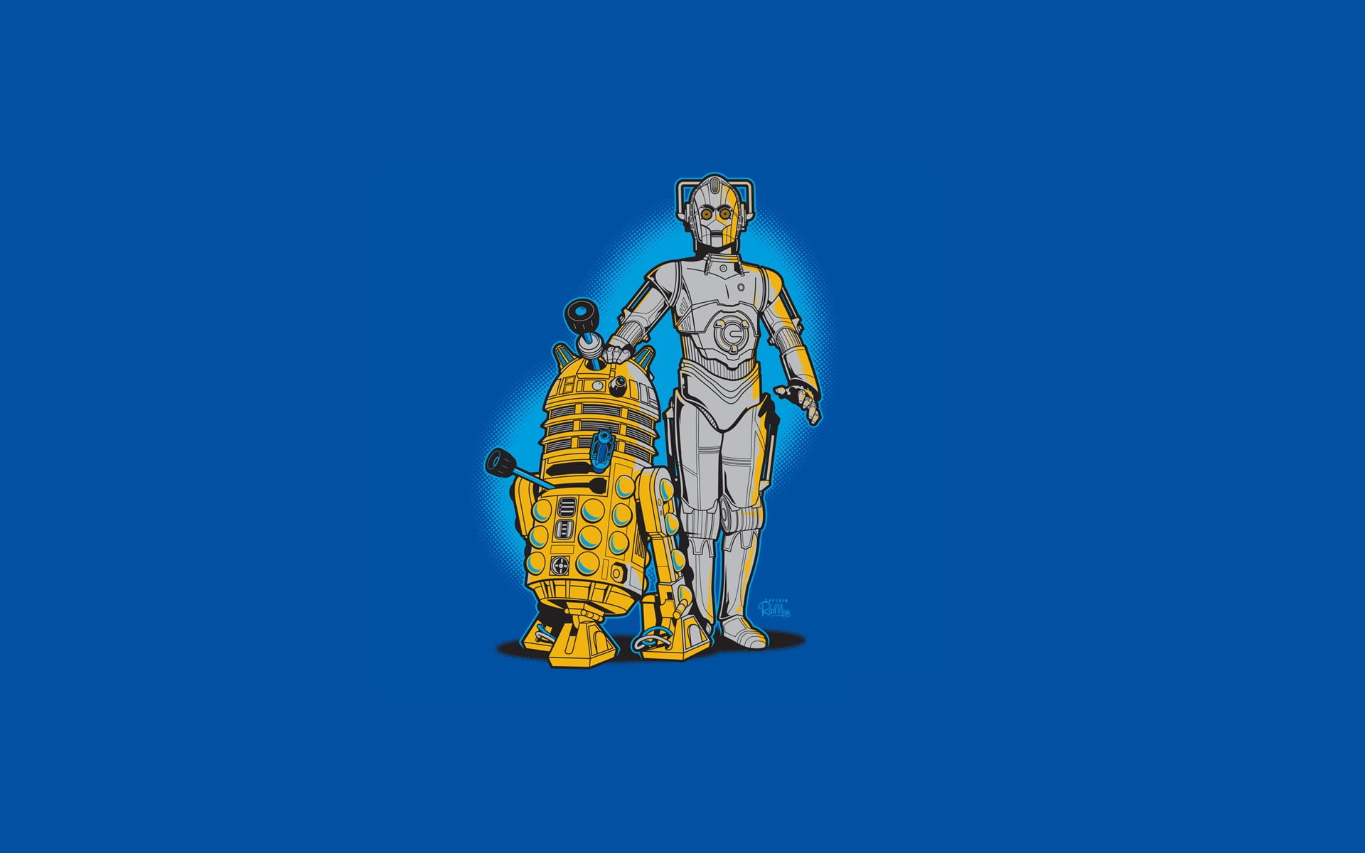 religion, no people, full length, 1080P, the past, spirituality, art and craft, history, r, indoors, po, r2d2, robots, studio shot, style, star wars, blue background, HD Wallpaper