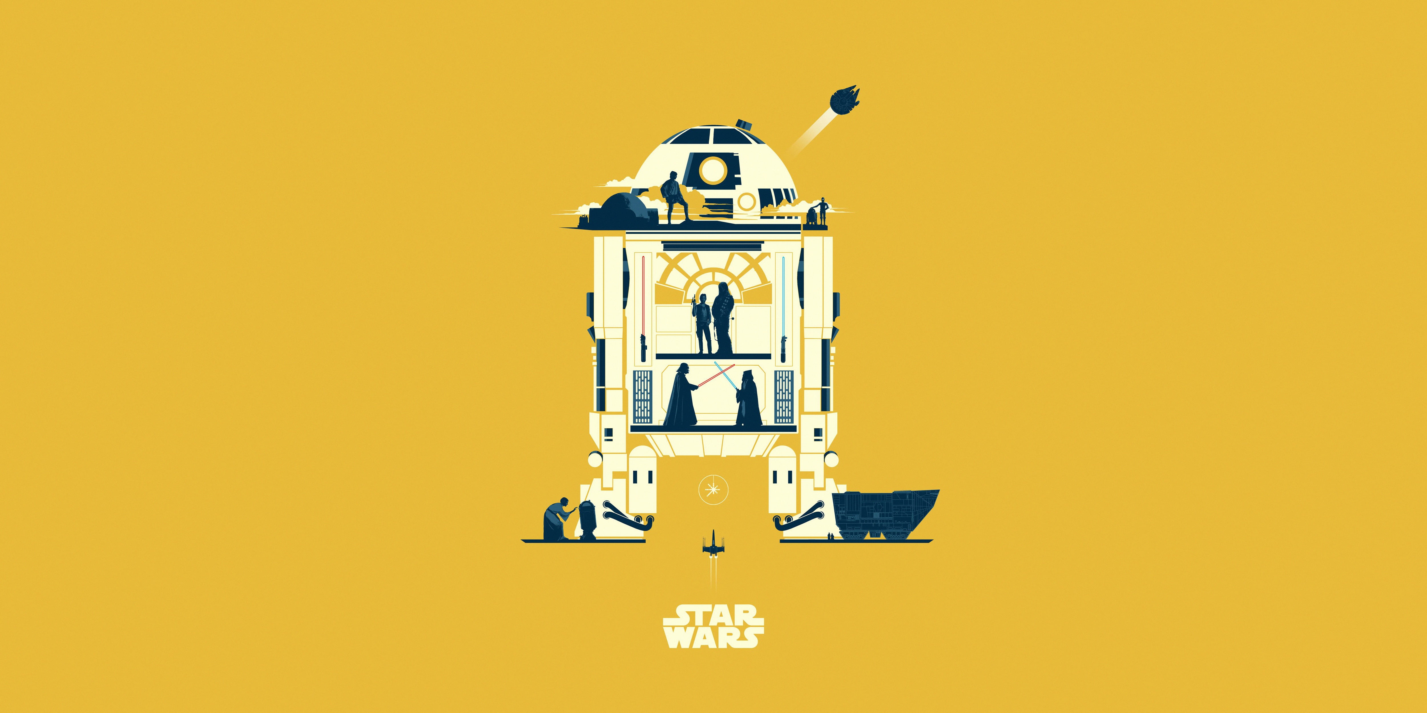 4K, R2-D2, Minimalist, Star Wars, HD Wallpaper