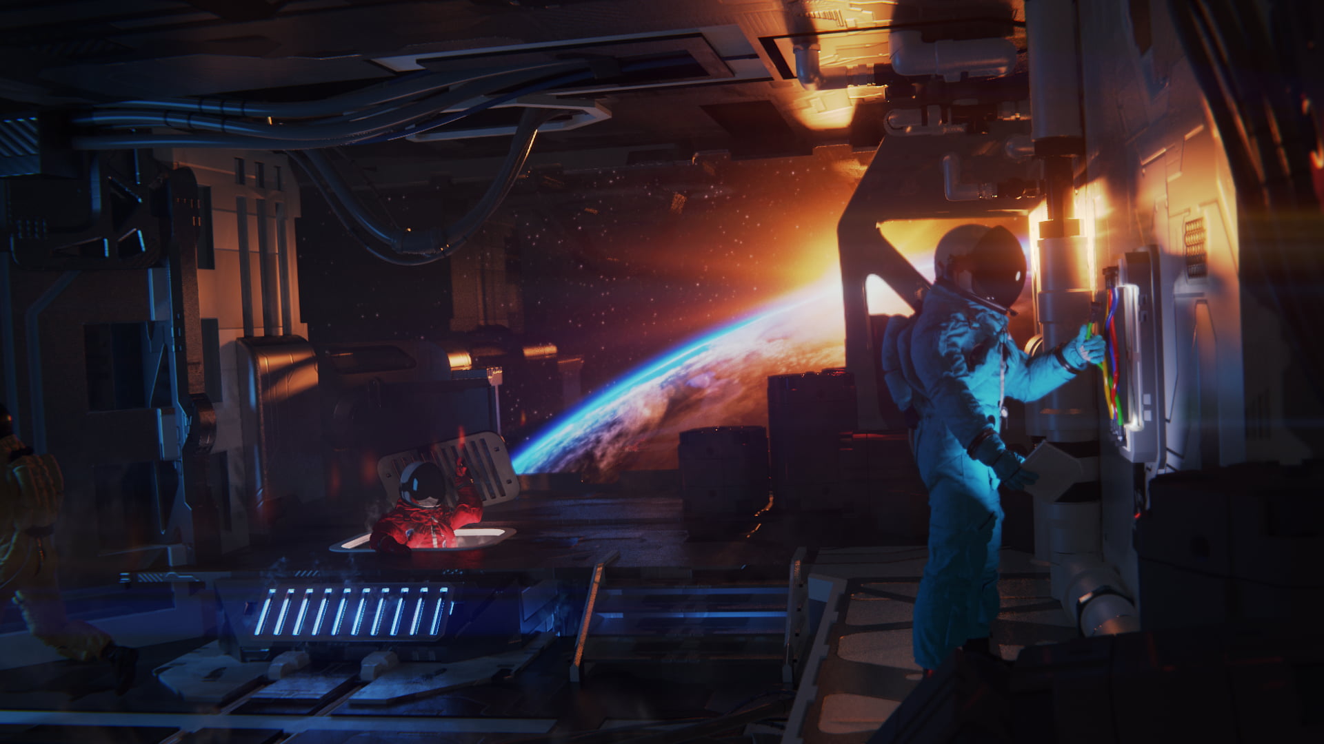 fan art, spaceship, 1080P, artwork, digital art, wires, Sun, space, Among us, video games, digital, astronaut, planet, HD Wallpaper