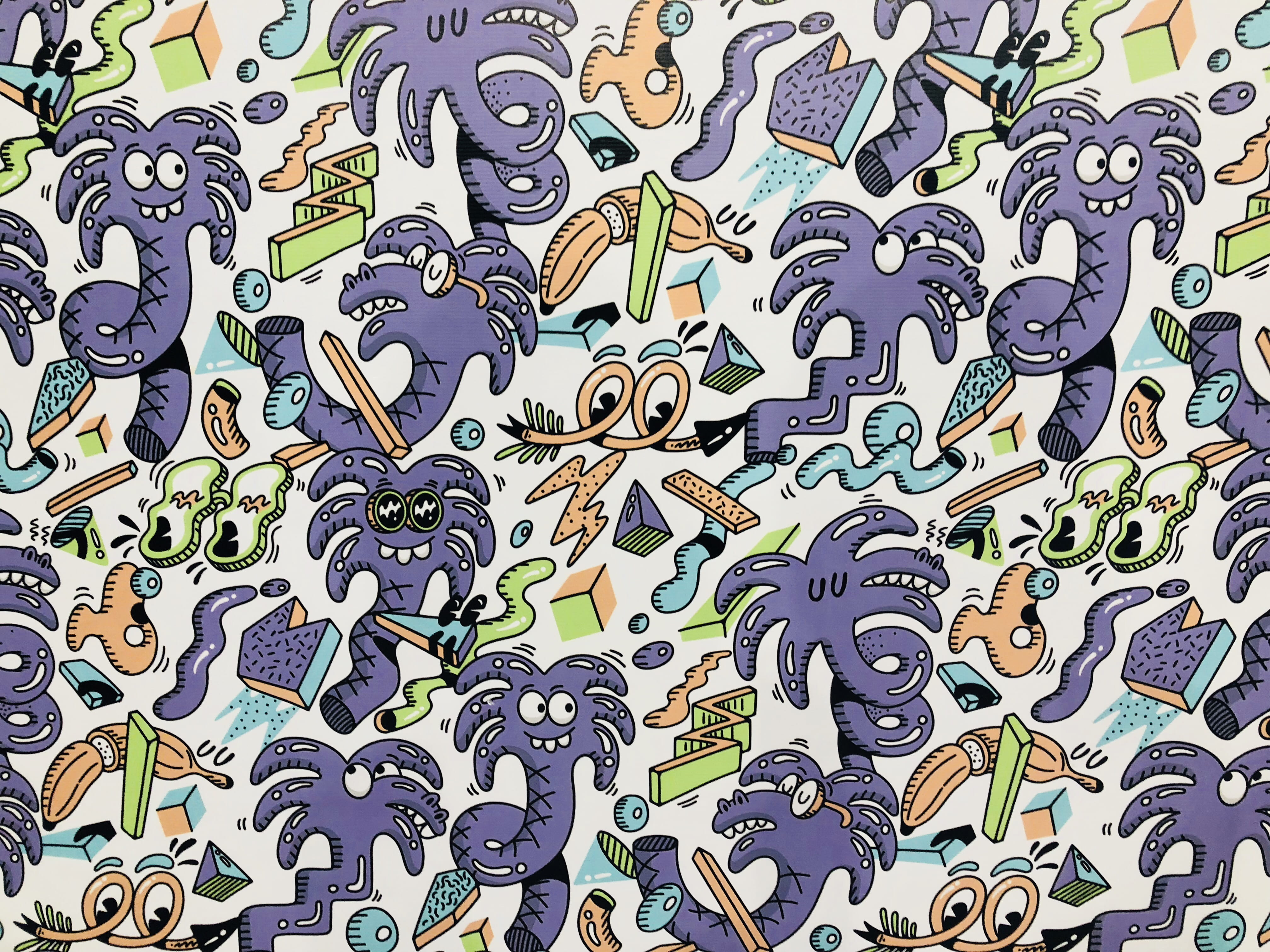 creativity, close-up, art and craft, hd, doodle, stock, chicago, tree, purple, textured, floral pattern, wall - building feature, multi colored, HD Wallpaper