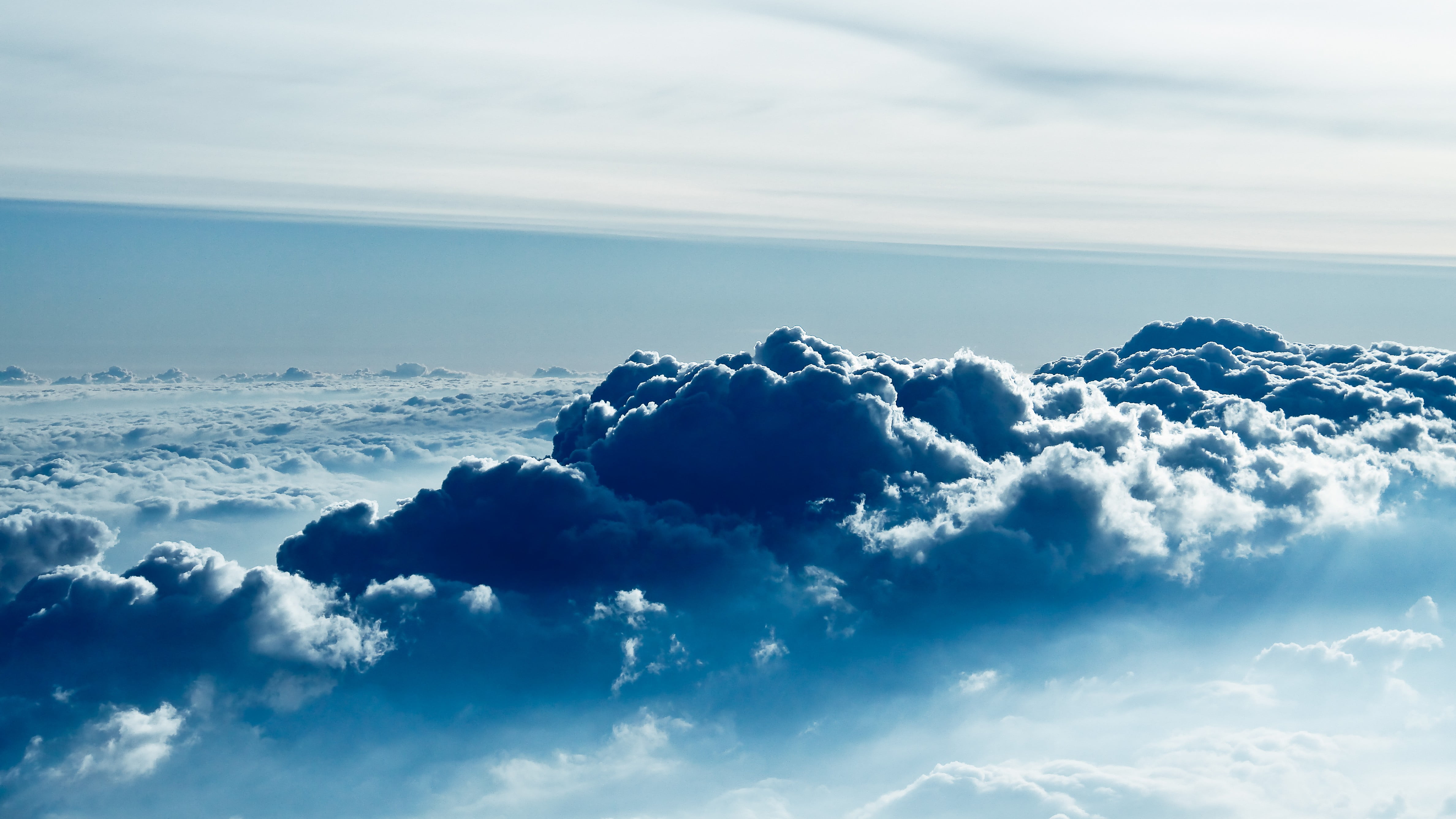 tranquility, softness, clouds, 4K, fluffy, tranquil scene, sunlight, beauty in nature, sky, outdoors, backgrounds, daytime, above, environment, wind, aerial, HD Wallpaper