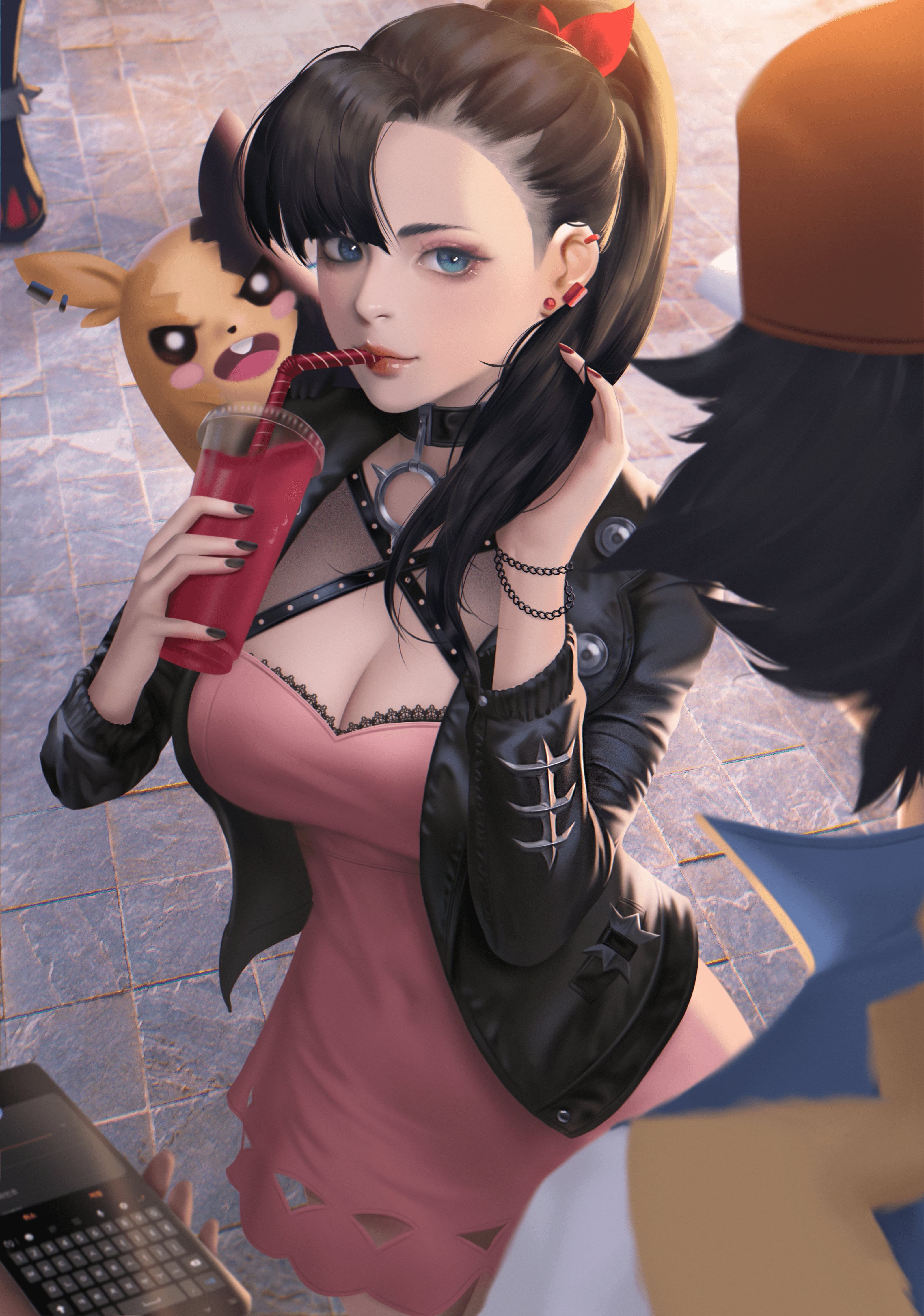 4K, fan art, SYLEE, belly, anime, Marnie (Pokemon), Pokémon, brunette, illustration, digital art, anime girls, Phone HD Wallpaper