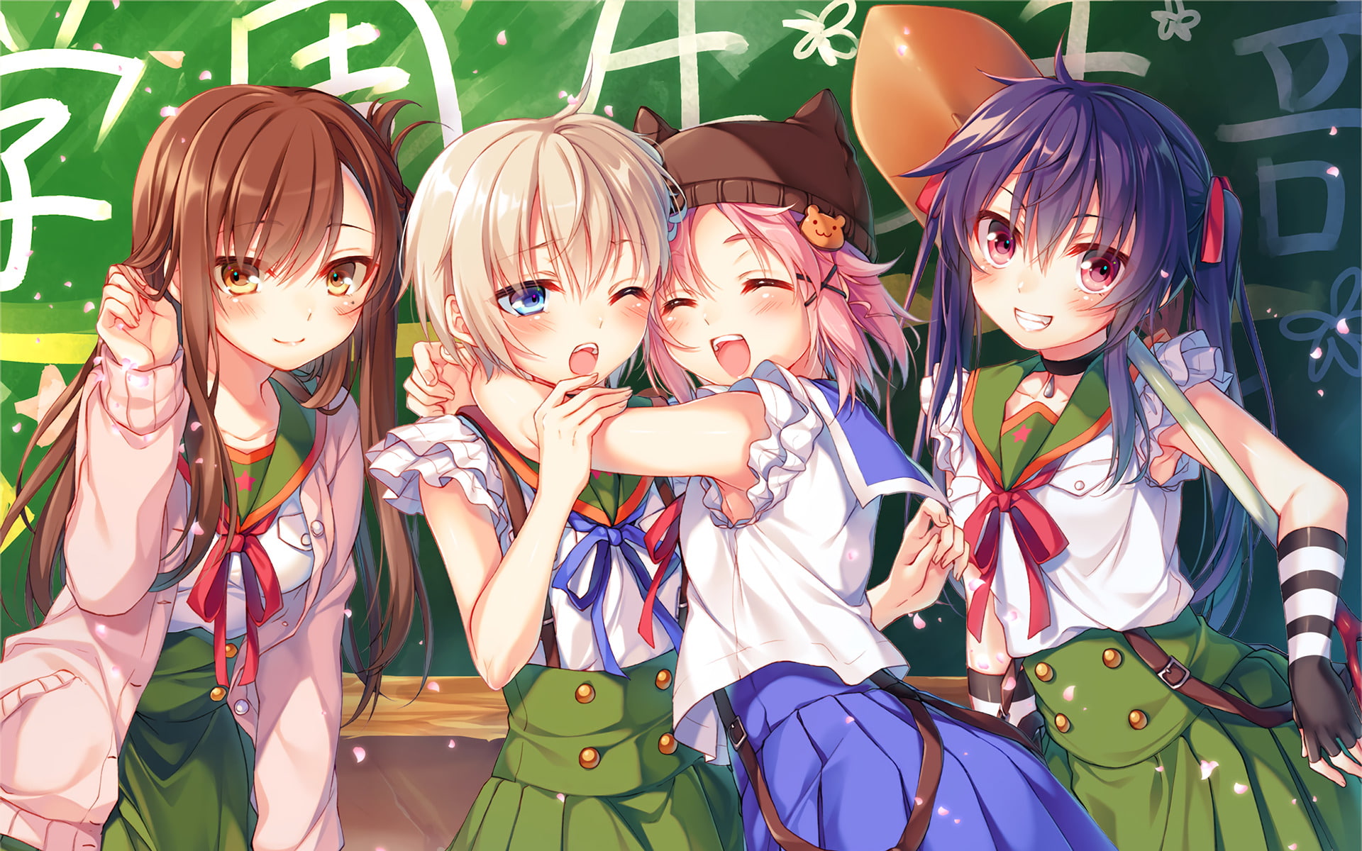 Miki Naoki, Yuuri Wakasa, Yuki Takeya, Kurumi Ebisuzawa, School-Live!, Gakkou Gurashi!, Anime, 1080P, HD Wallpaper