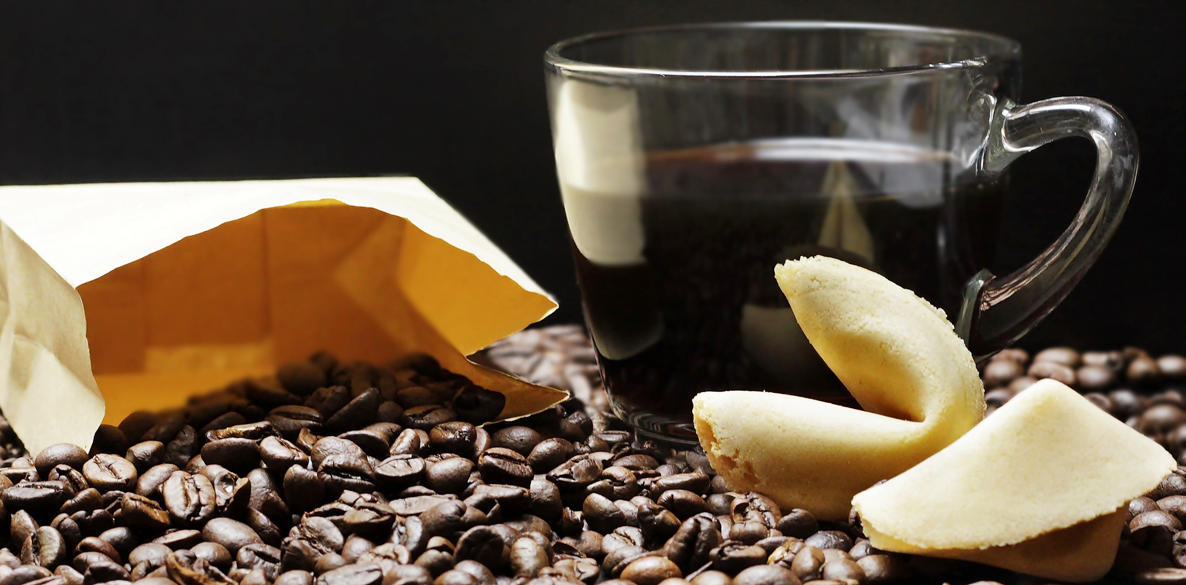 coffee mugs, fruit, cafe, postcard, map, bag, food, black color, paper bag, coffee cup, still life, fortune cookies, porcelain, freshness, greeting card, HD Wallpaper