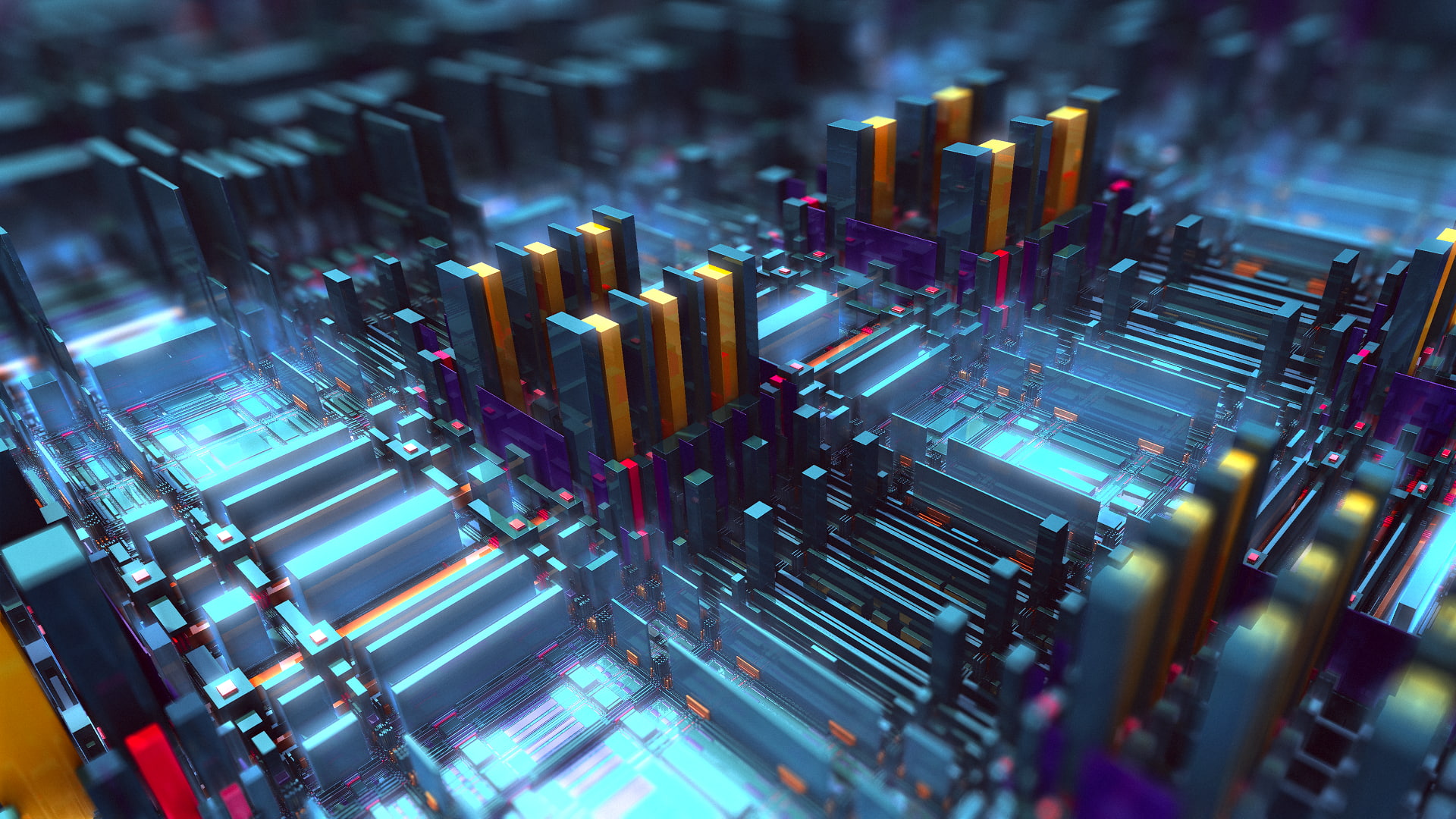 retail, connection, technology, circuit board, night, 3D Abstract, electrical equipment, abstract, 3D, in a row, light - natural phenomenon, square, backgrounds, HD Wallpaper