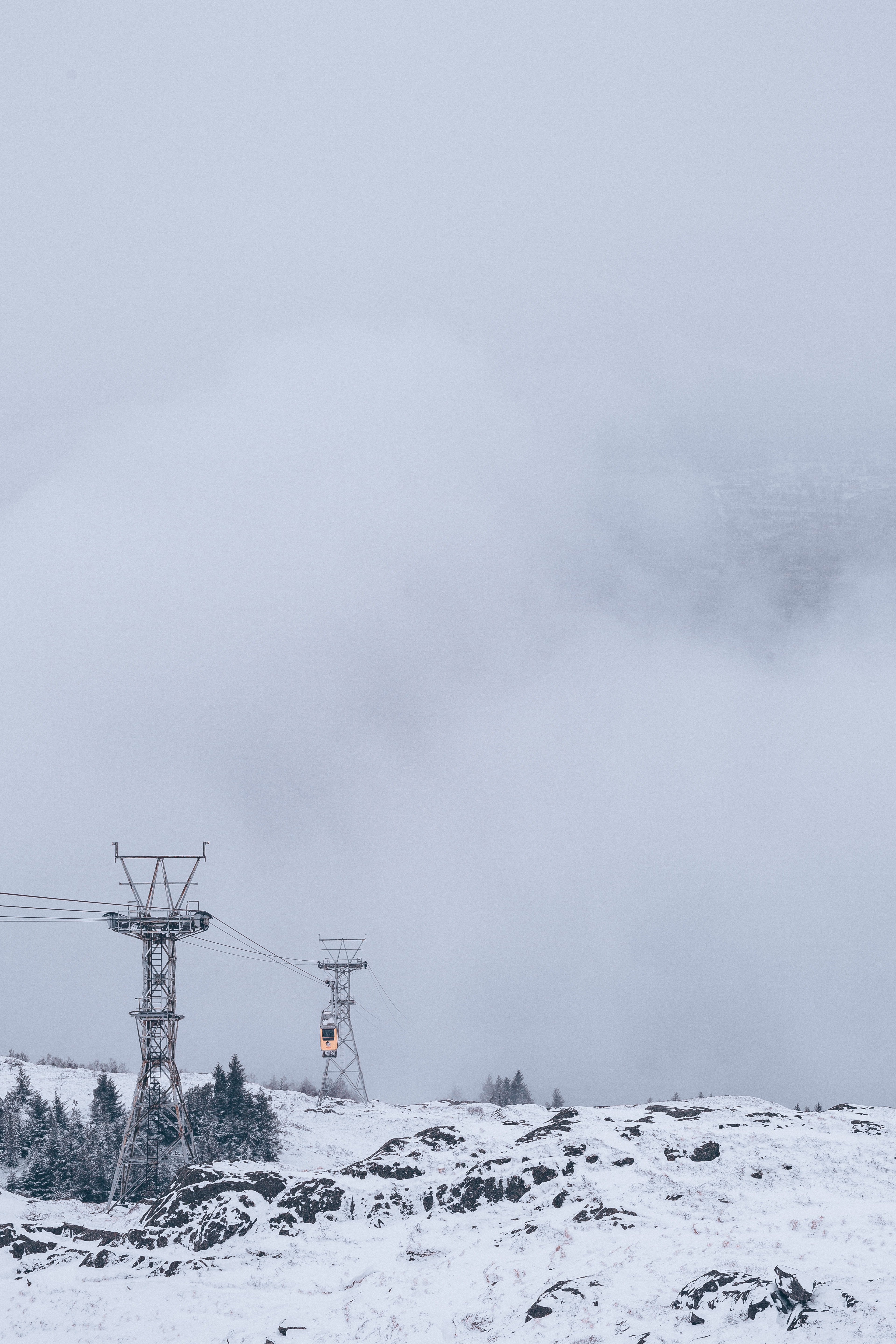 no people, cold temperature, beauty in nature, mountains, land, sky, cold, electrical equipment, electricity, heights, desaturated, snow, snowcapped mountain, Phone HD Wallpaper