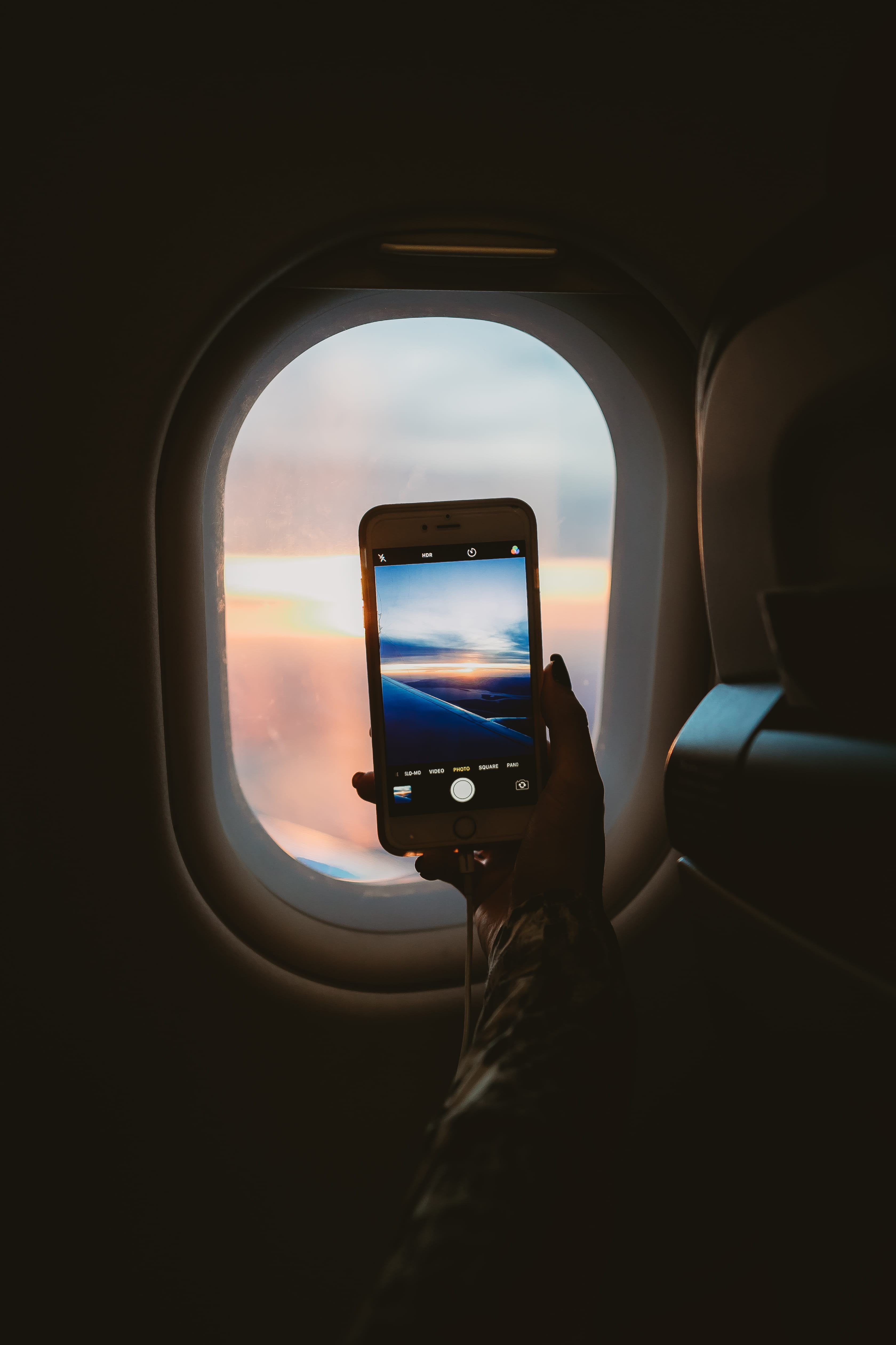 sunset, communication, plane, shot on iphone, leisure activity, airplane, sky, picture, photography themes, lifestyles, 4K, iphone x, air vehicle, travel, Phone HD Wallpaper
