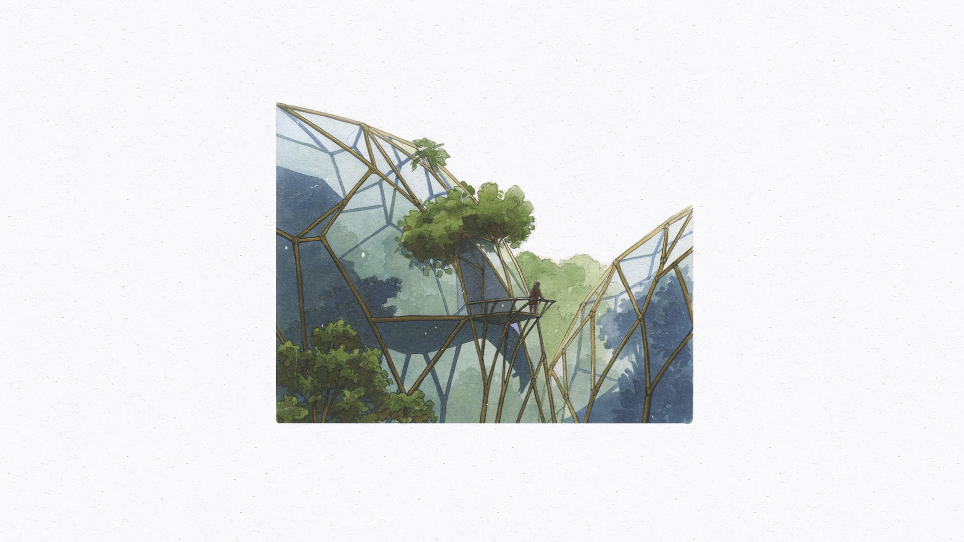 watercolor, drawing, nature, solarpunk, 1080P, architecture, HD Wallpaper