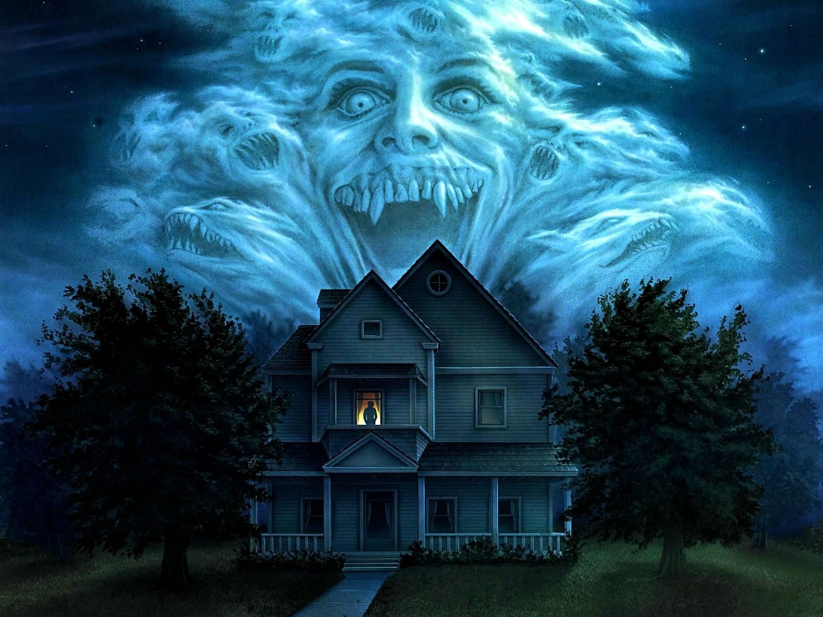 tree, spooky, plant, window, horror, architecture, building, built structure, fright night 1985, sky, 720P, house, night, residential district, no people, HD Wallpaper