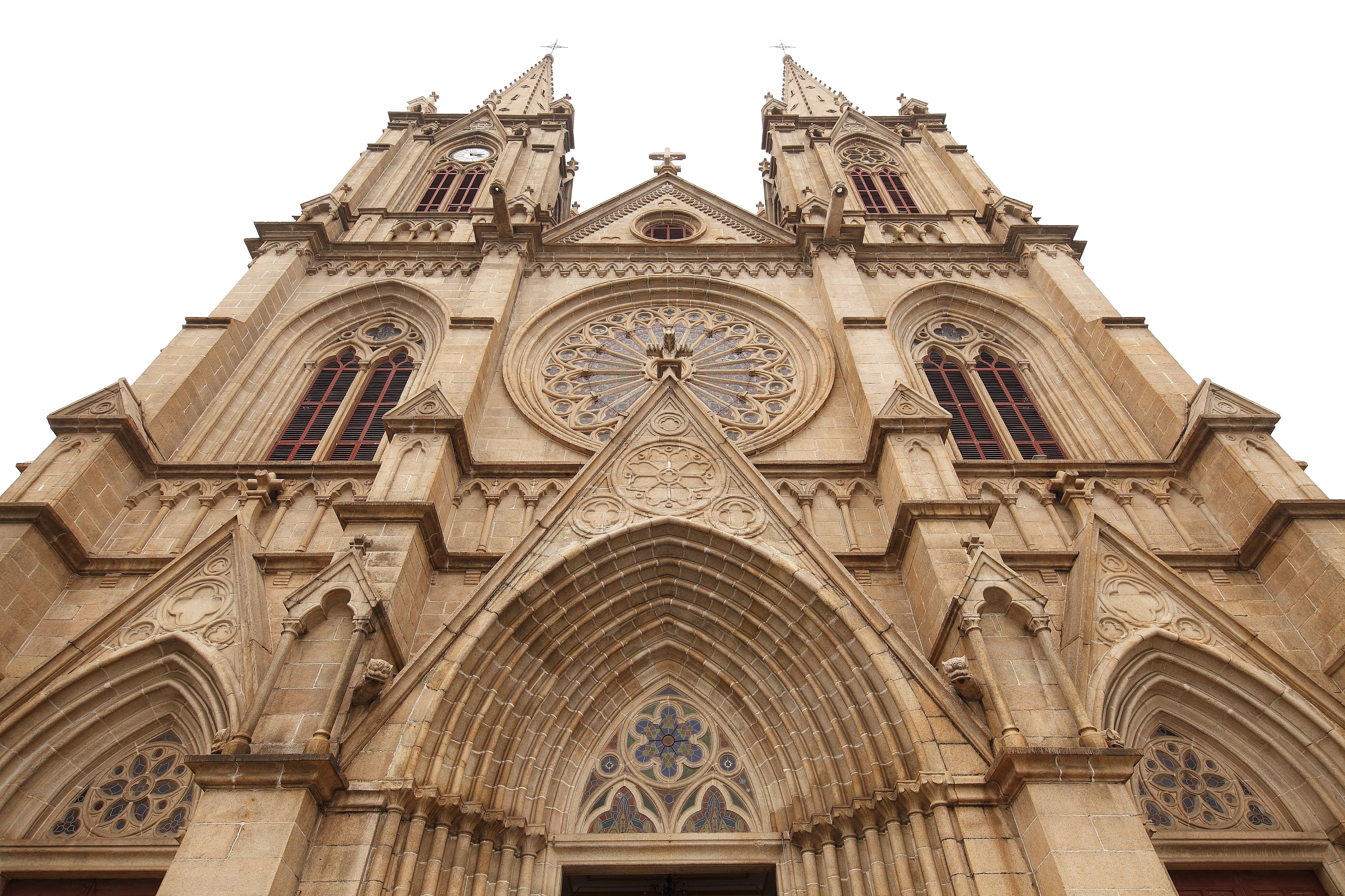 belief, religion, facade, gothic style, shishi, spire, canton, the past, rose window, history, place of worship, map of china, arch, sky, spirituality, HD Wallpaper