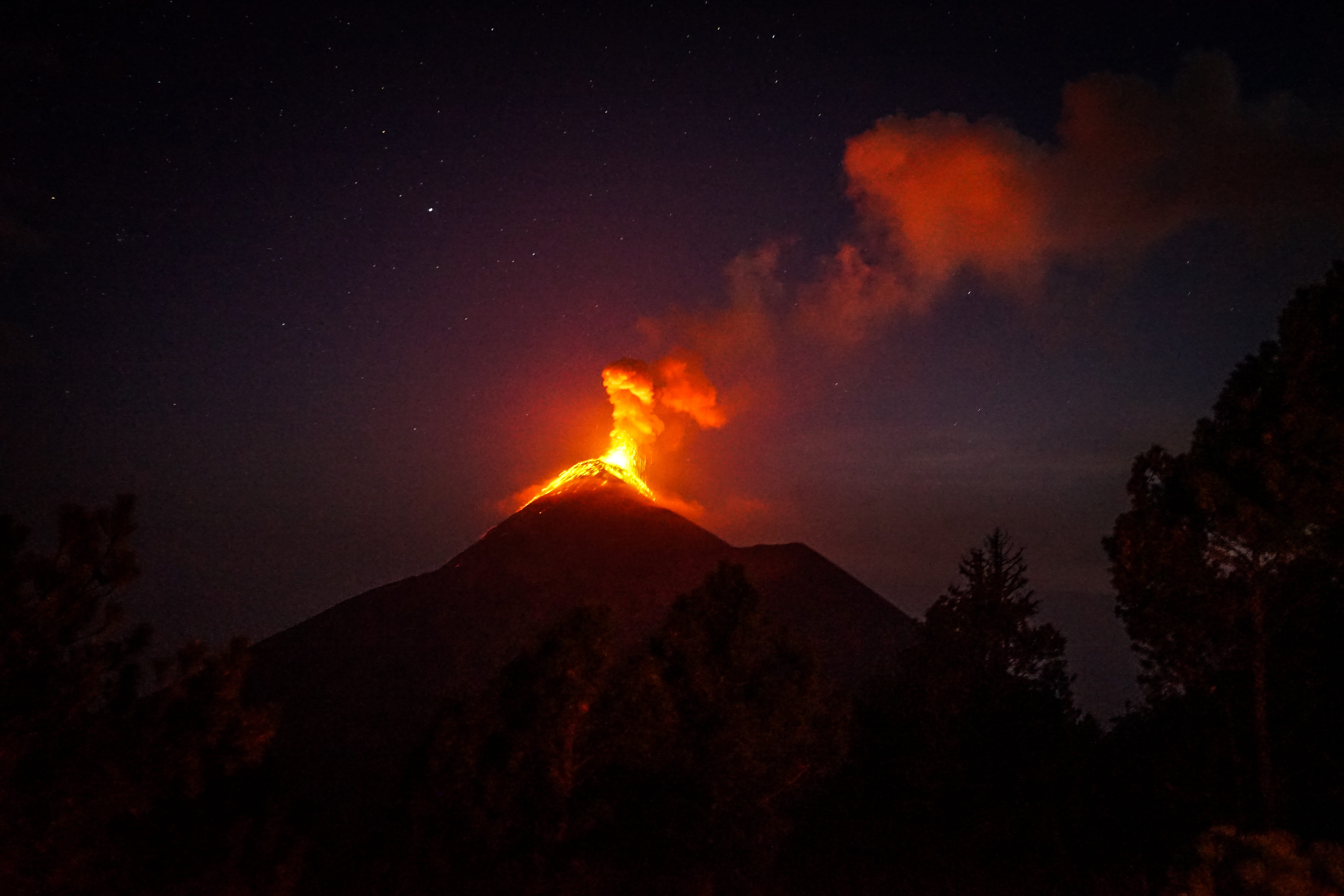 geology, lava, beauty in nature, cloud - sky, luminosity, nature, coming, scenics - nature, land, outdoors, power, night, glowing, mountain, 5K, smoke - physical structure, HD Wallpaper