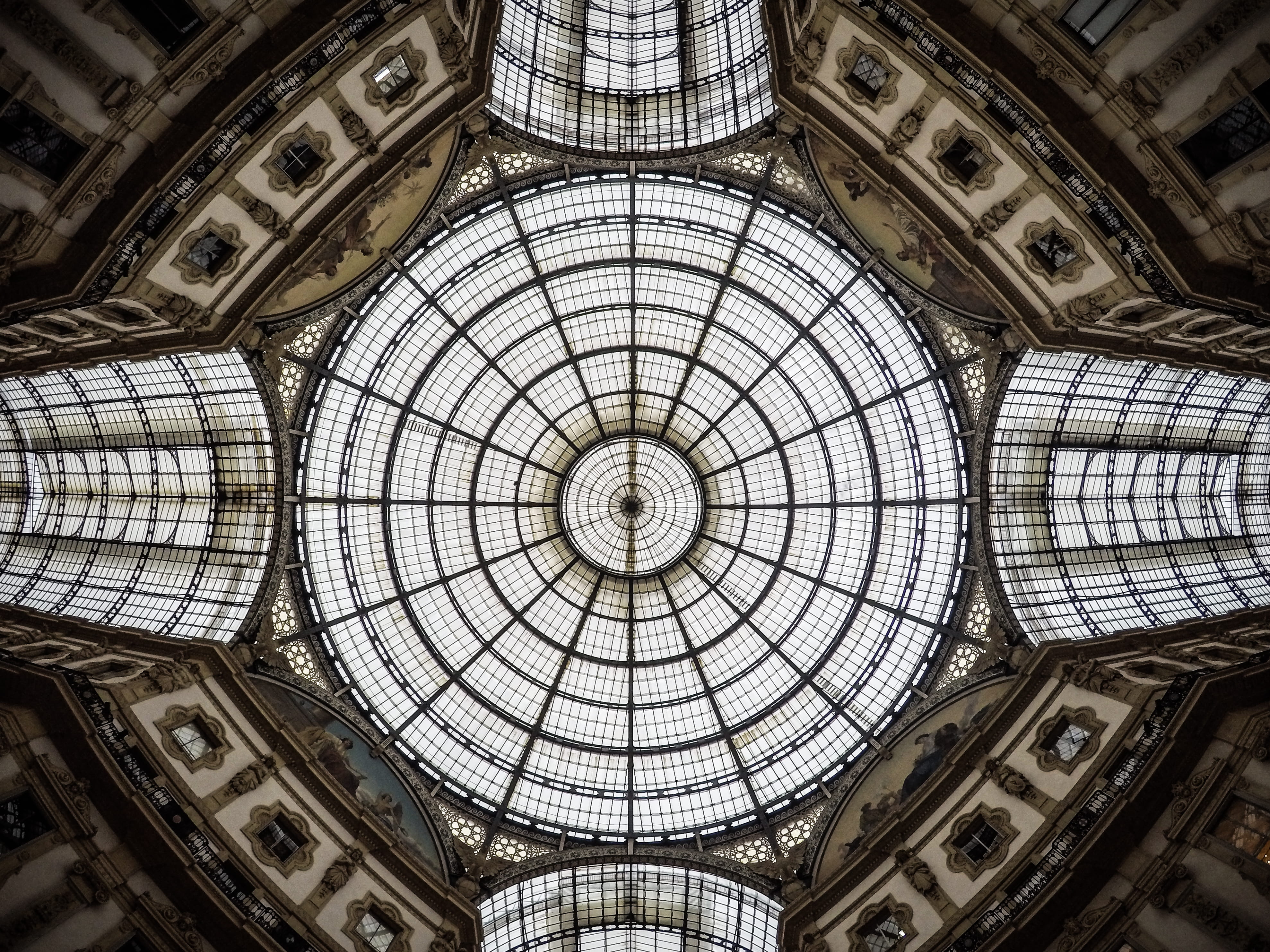 shape, architecture and art, architectural feature, monument, cirlces, no people, ceiling, built structure, skylight, indoors, history, dome, milan, the past, HD Wallpaper