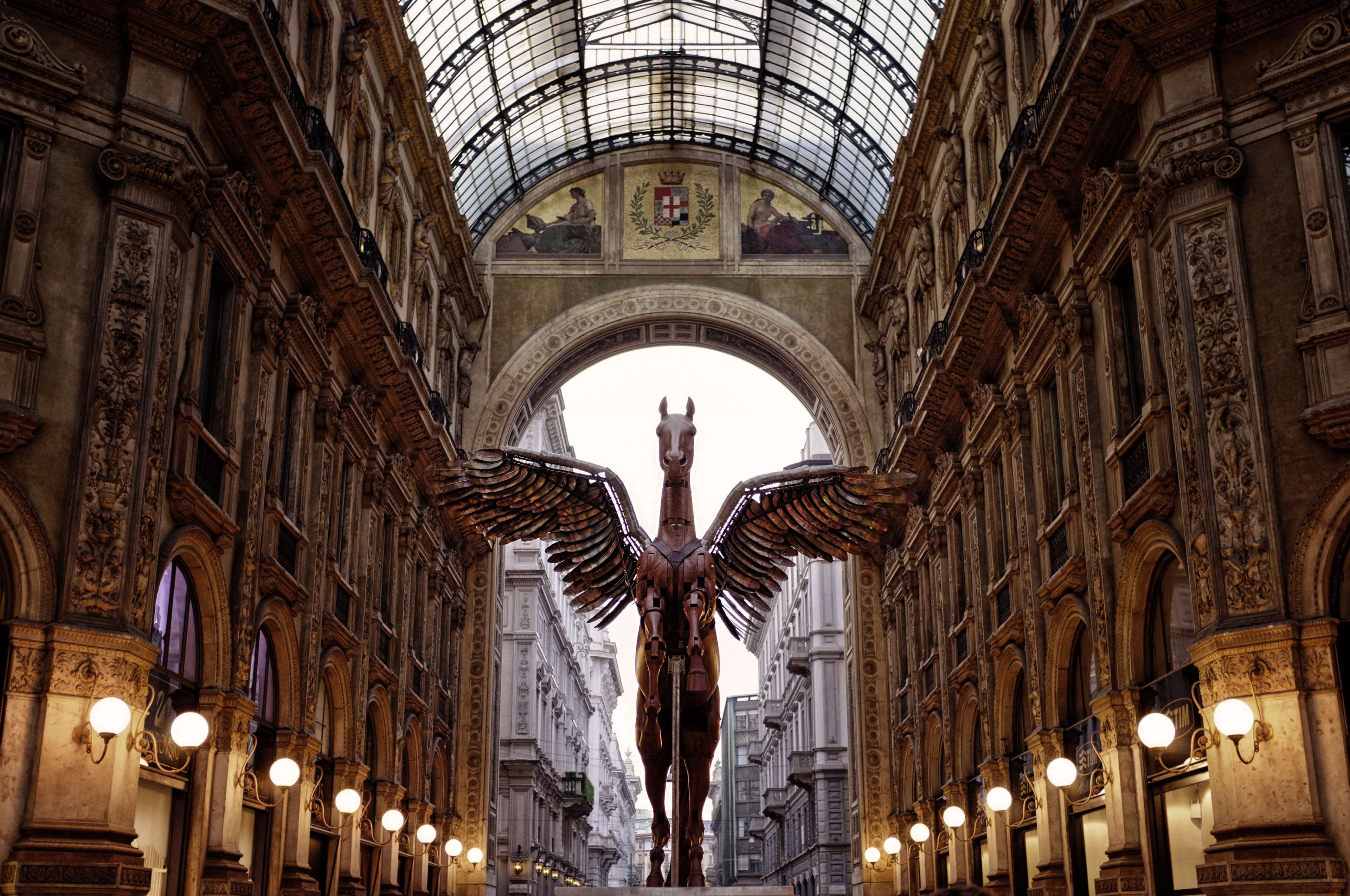 vittorio emanuele ii, the past, skylight, pegasus, low angle view, illuminated, art and craft, built structure, arch, lighting equipment, hallway, belief, HD Wallpaper