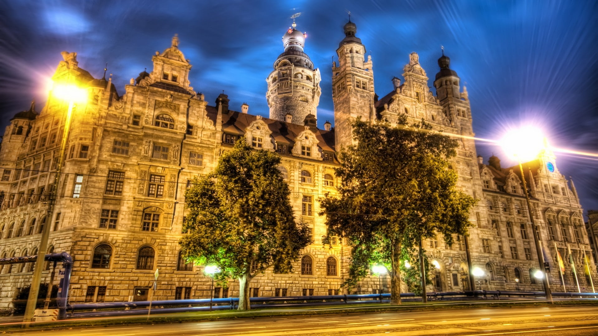 belief, leipzig, HDR, built structure, street, low angle view, night, tower, no people, travel destinations, illuminated, 1080P, the past, travel, nature, HD Wallpaper