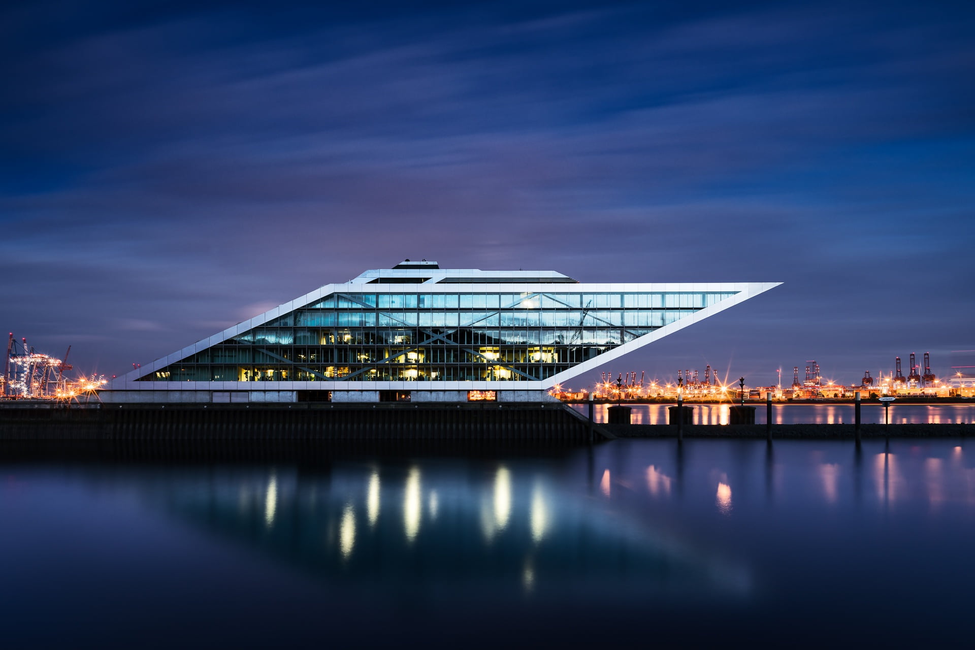 sky, nature, architecture, city, no people, building, reflection, built structure, illuminated, concept, river, outdoors, water, modern, cloud - sky, travel destinations, HD Wallpaper