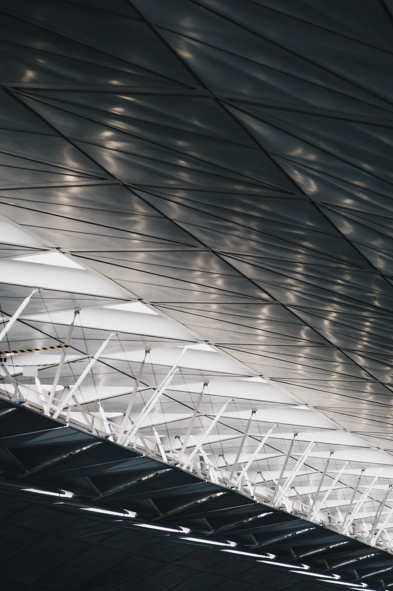 built structure, transportation, construction site, minimalism, modern, 1080P, full frame, reflection, indoors, metal, design, architecture, sunlight, Phone HD Wallpaper