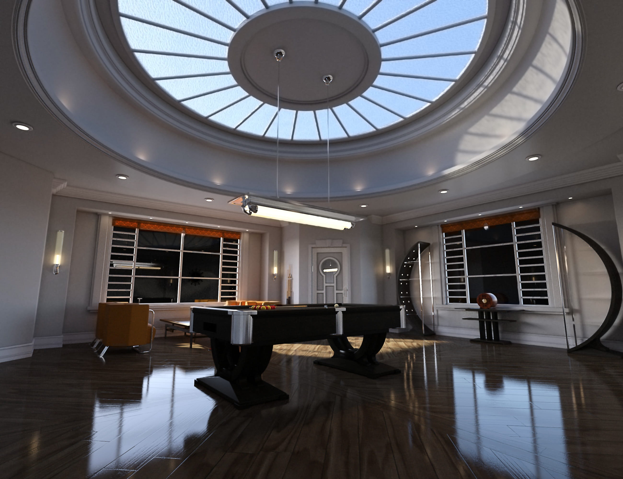 flooring, 2K, floor, ceiling, inside, style, chair, indoors, pool room, room, space, building, window, no people, luxury, furniture, living, sunlight, HD Wallpaper