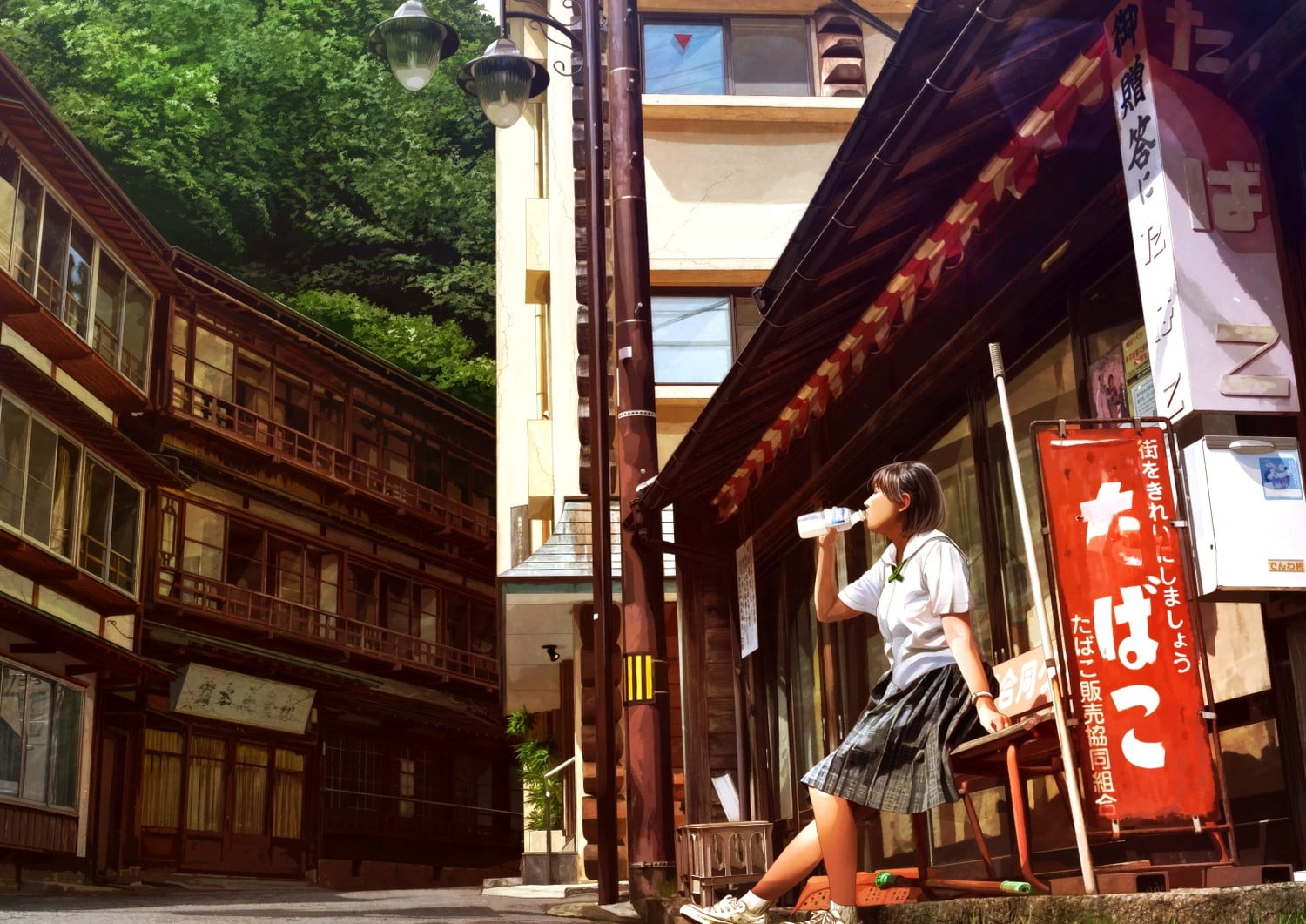 adult, standing, building, one person, outdoors, young adult, wooden, three quarter length, framed, window, built structure, leisure activity, anime, real people, HD Wallpaper