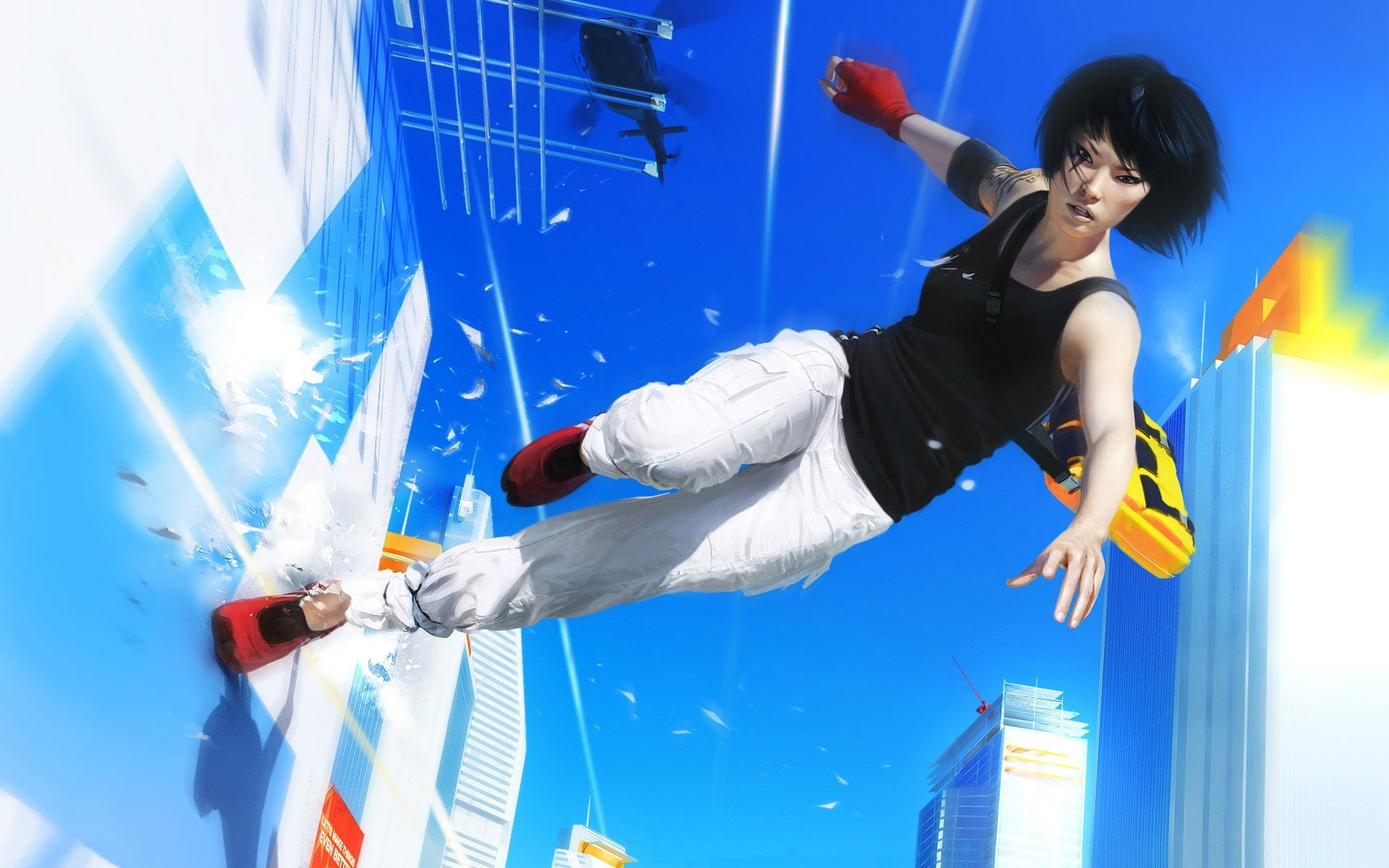 mirror, 1080P, cyan, Mirrors Edge, video games, HD Wallpaper