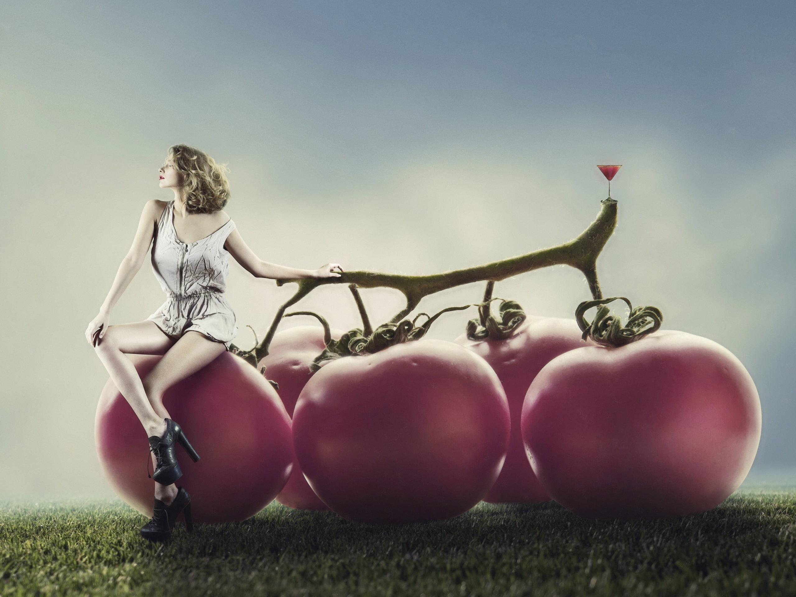 Creative, Juice, Tomatoes, Glass, Super, Design, Girl, 2K, HD Wallpaper