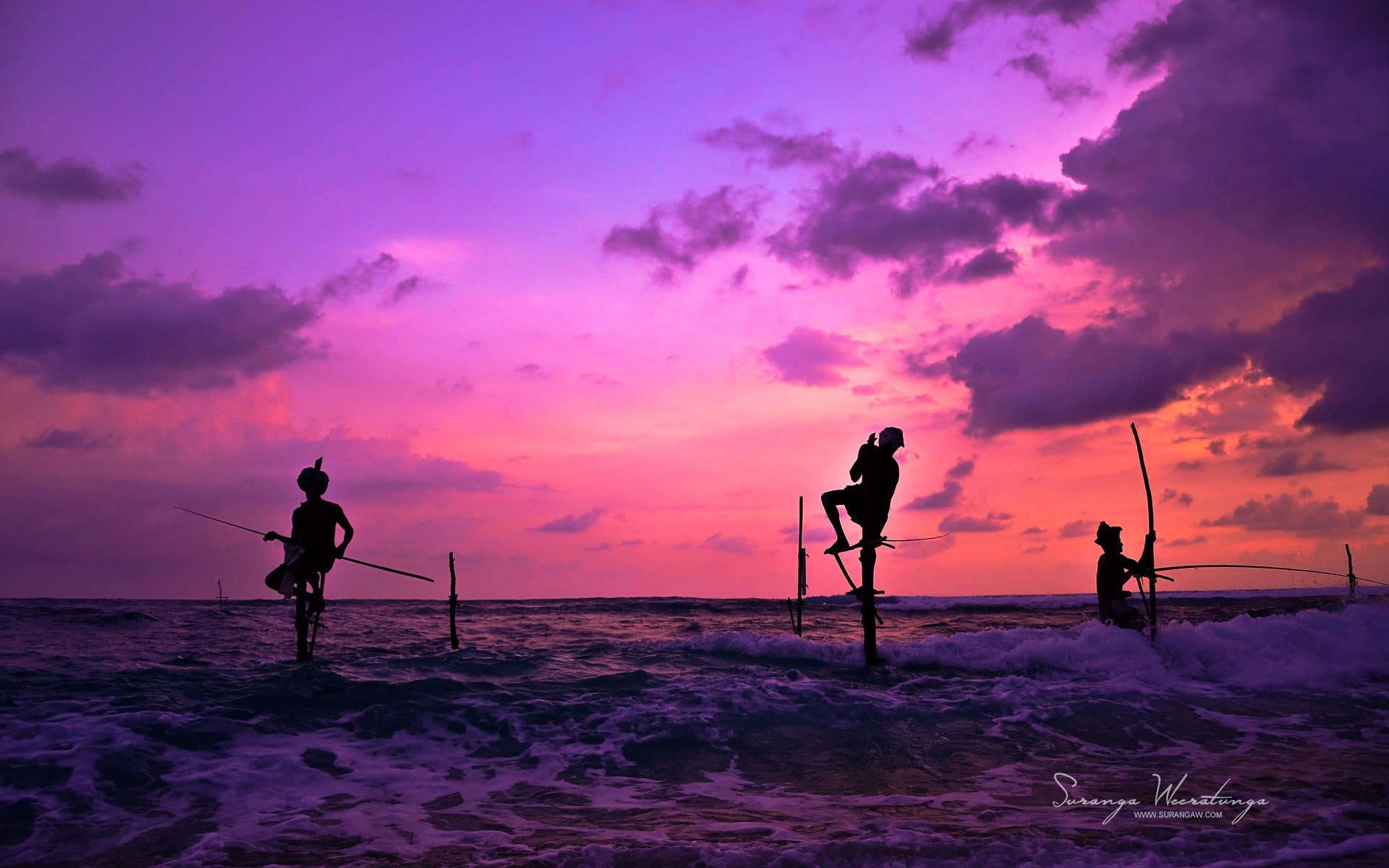 fisherman, fishing, sunset, real people, lanka, fishing industry, leisure activity, beauty in nature, lifestyles, men, purple, horizon over water, 1080P, HD Wallpaper