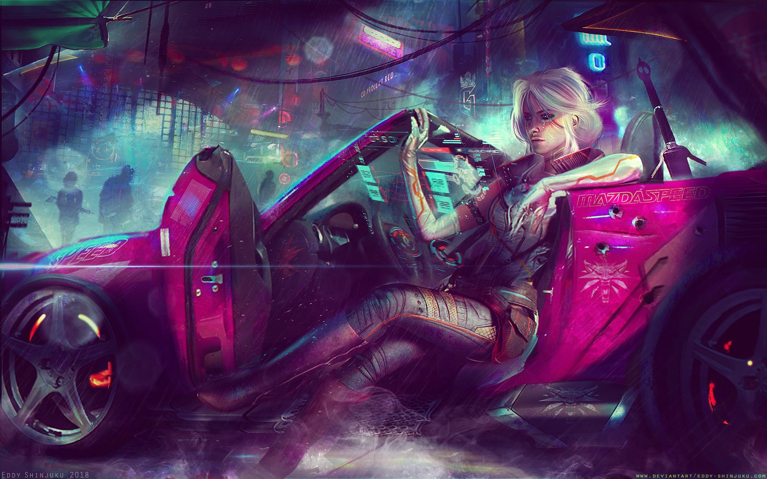 crossover, The Witcher, car, futuristic, artwork, 2K, Ciri, women, digital art, HD Wallpaper
